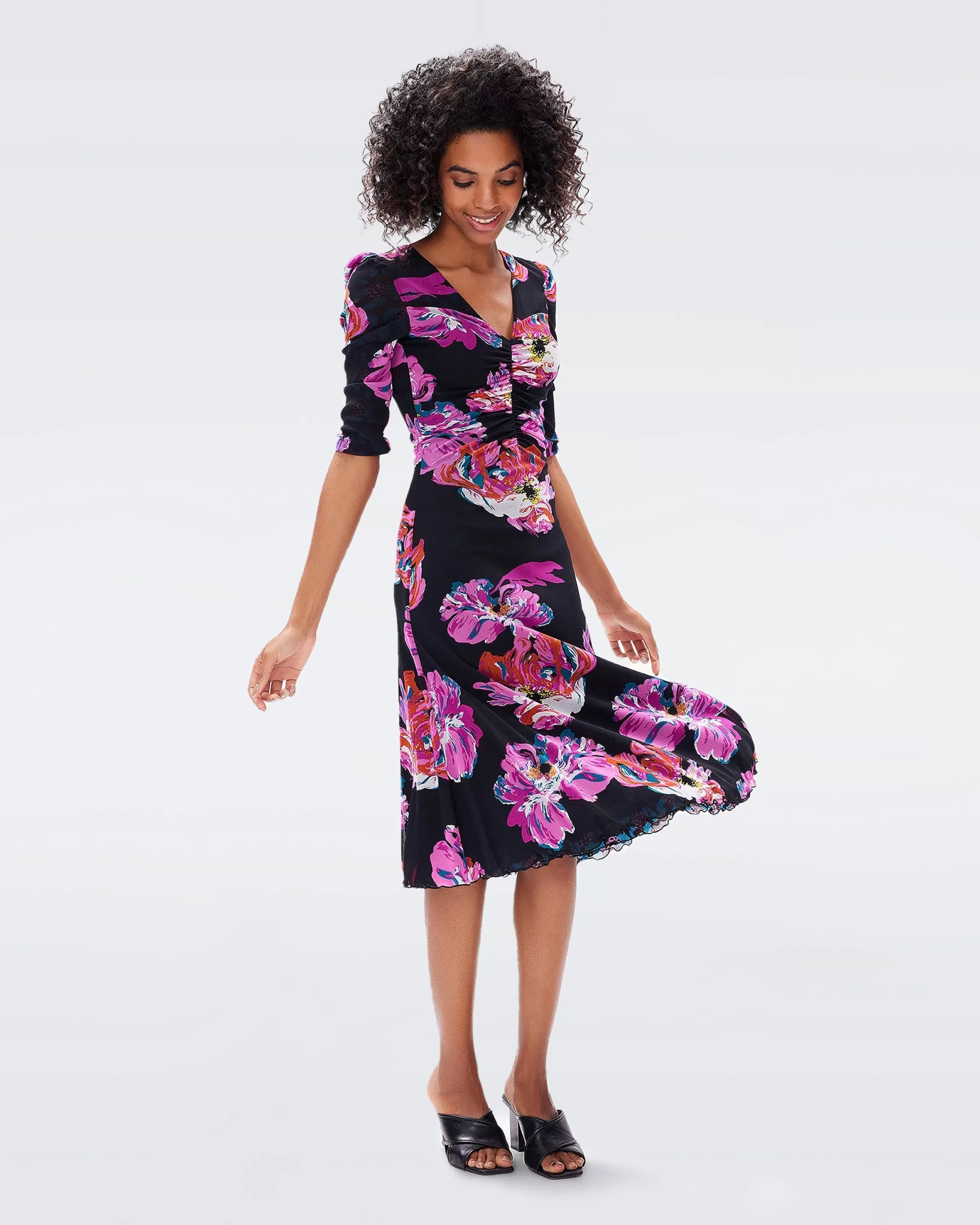 dvf Ivan Reversible Mesh Dress in Painted Blossom Pink and Autum Berries Teal Sale