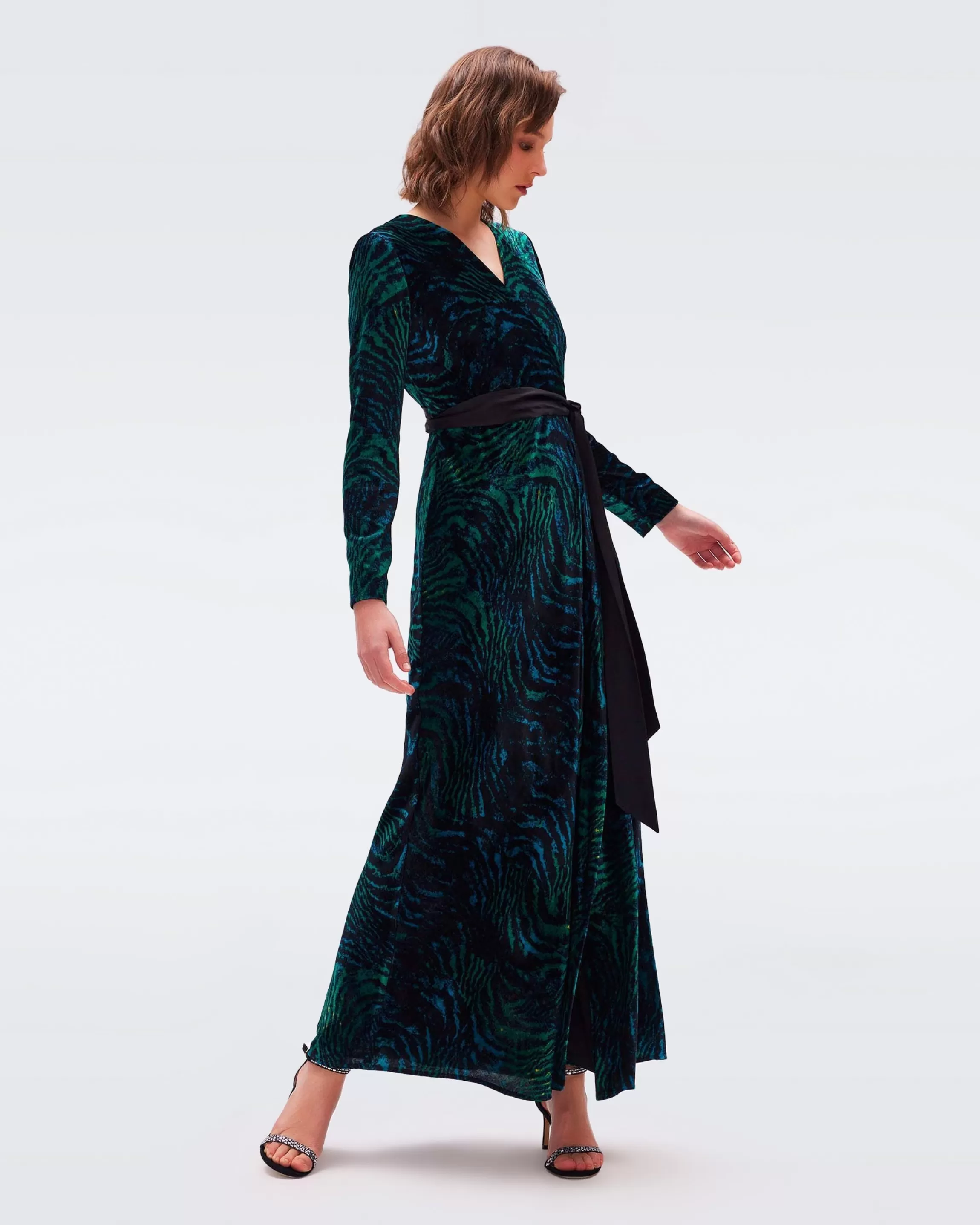 dvf Jareth Velvet Wrap Dress in Moire Tiger Store