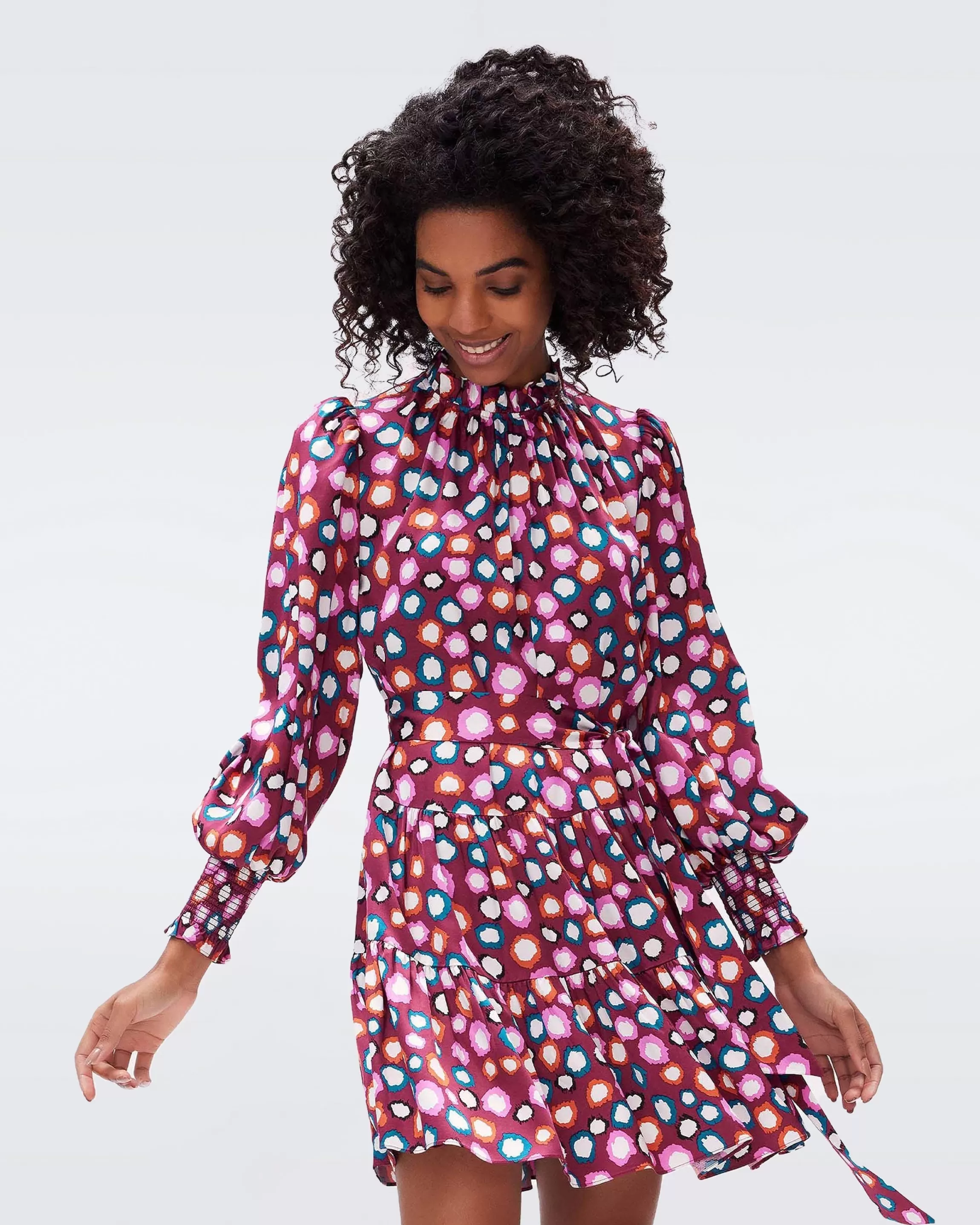 dvf Kali Dress in Leopard Spots Wine Pink Clearance