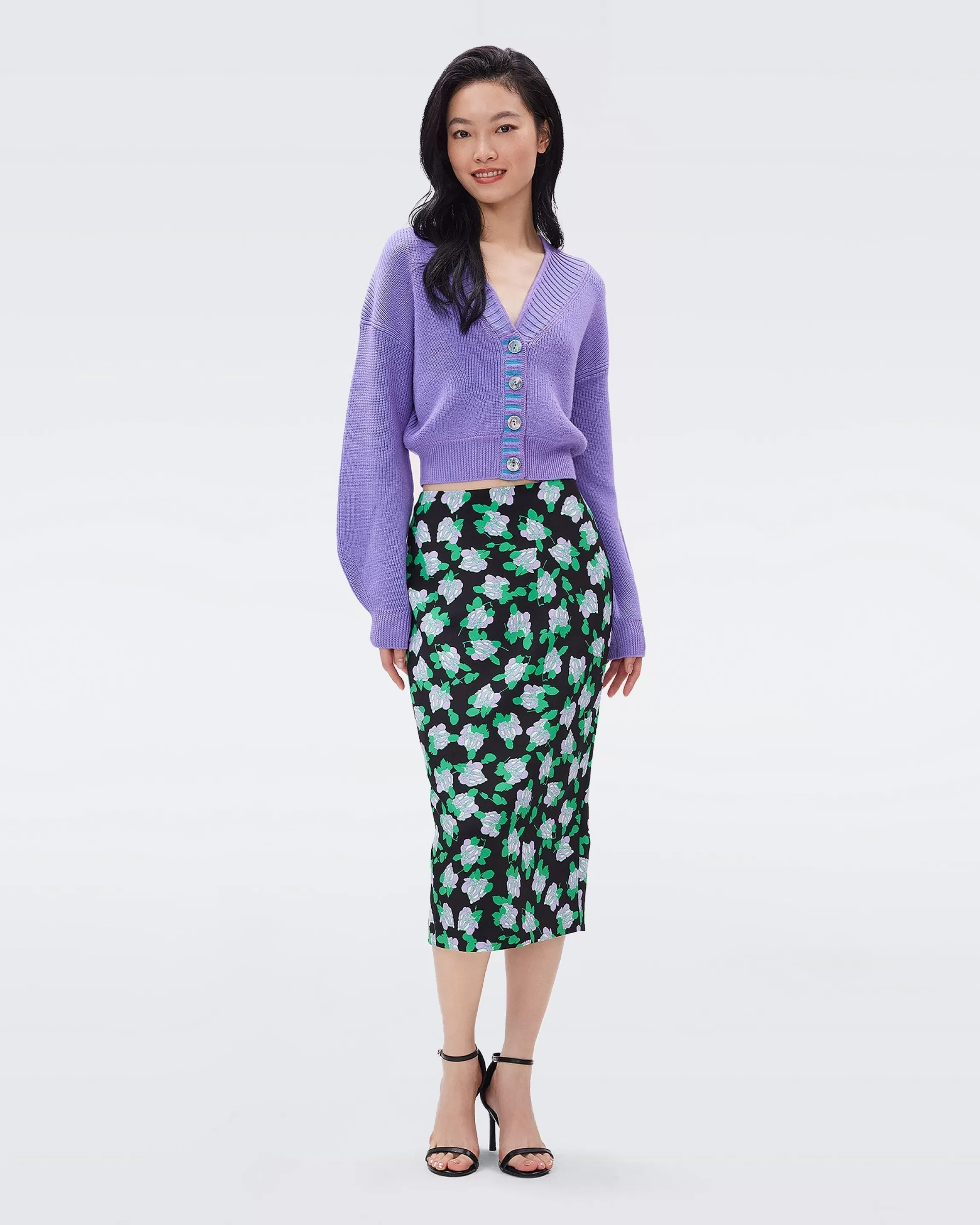 dvf Kara Skirt in Tiny Dot Blossom Bright Green Outlet