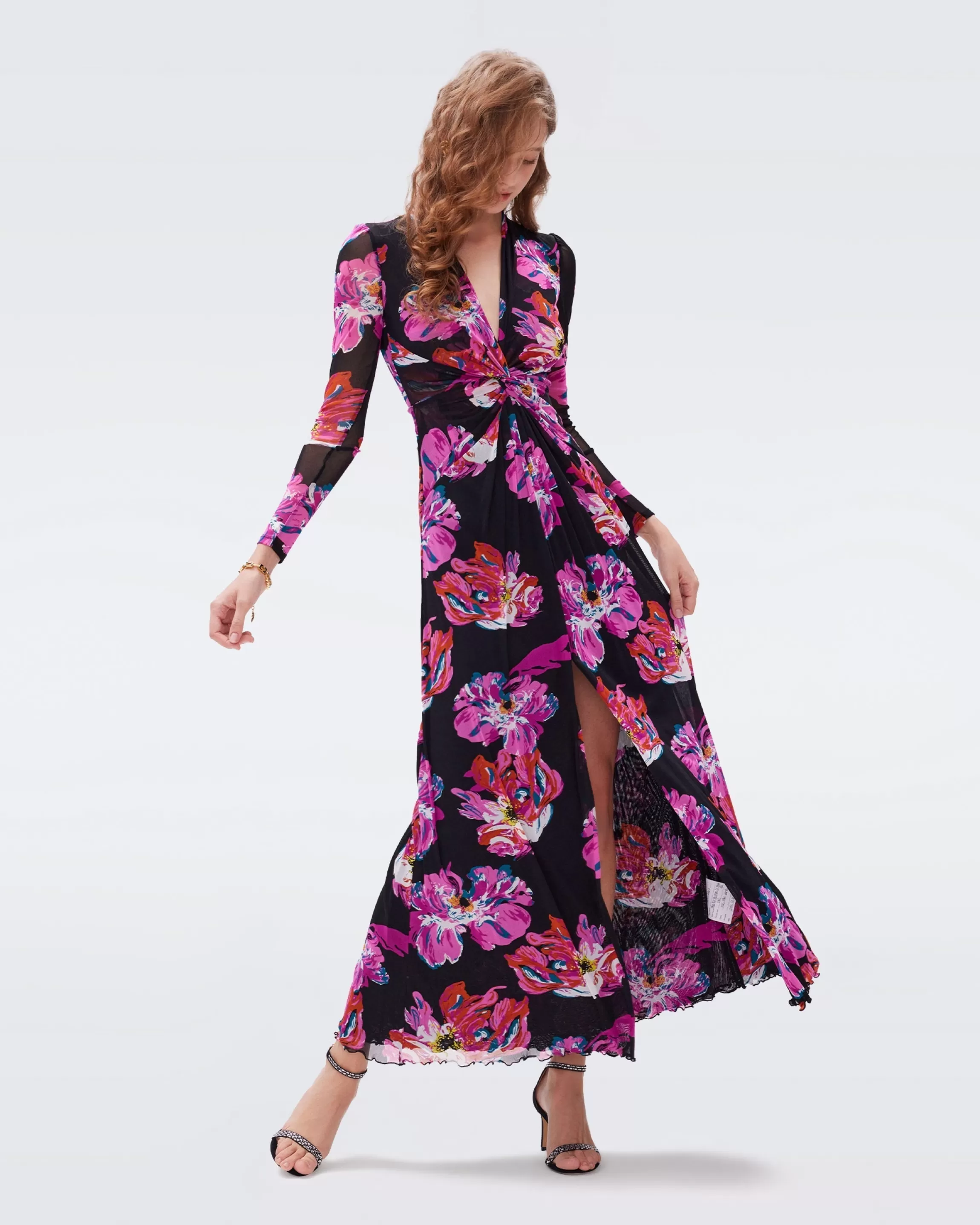 dvf Kassia Mesh Dress in Huge Painted Blossom Pink Online