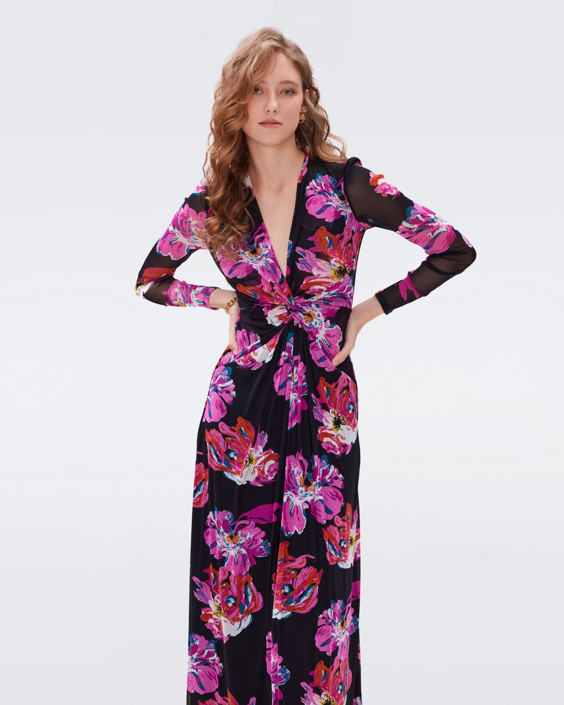 dvf Kassia Mesh Dress in Huge Painted Blossom Pink Online