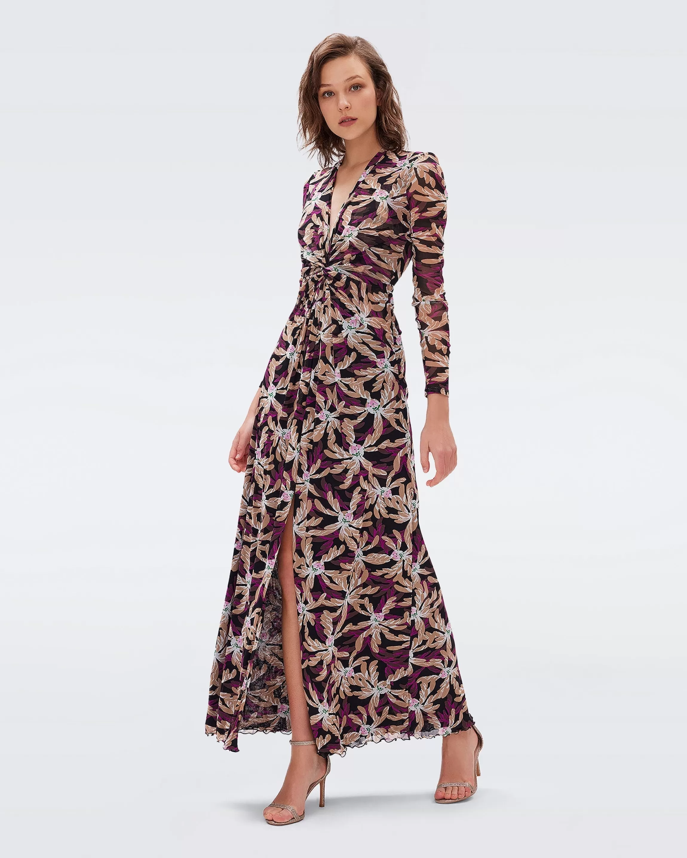 dvf Kassia Mesh Dress in Huge Fall Leaves Cheap