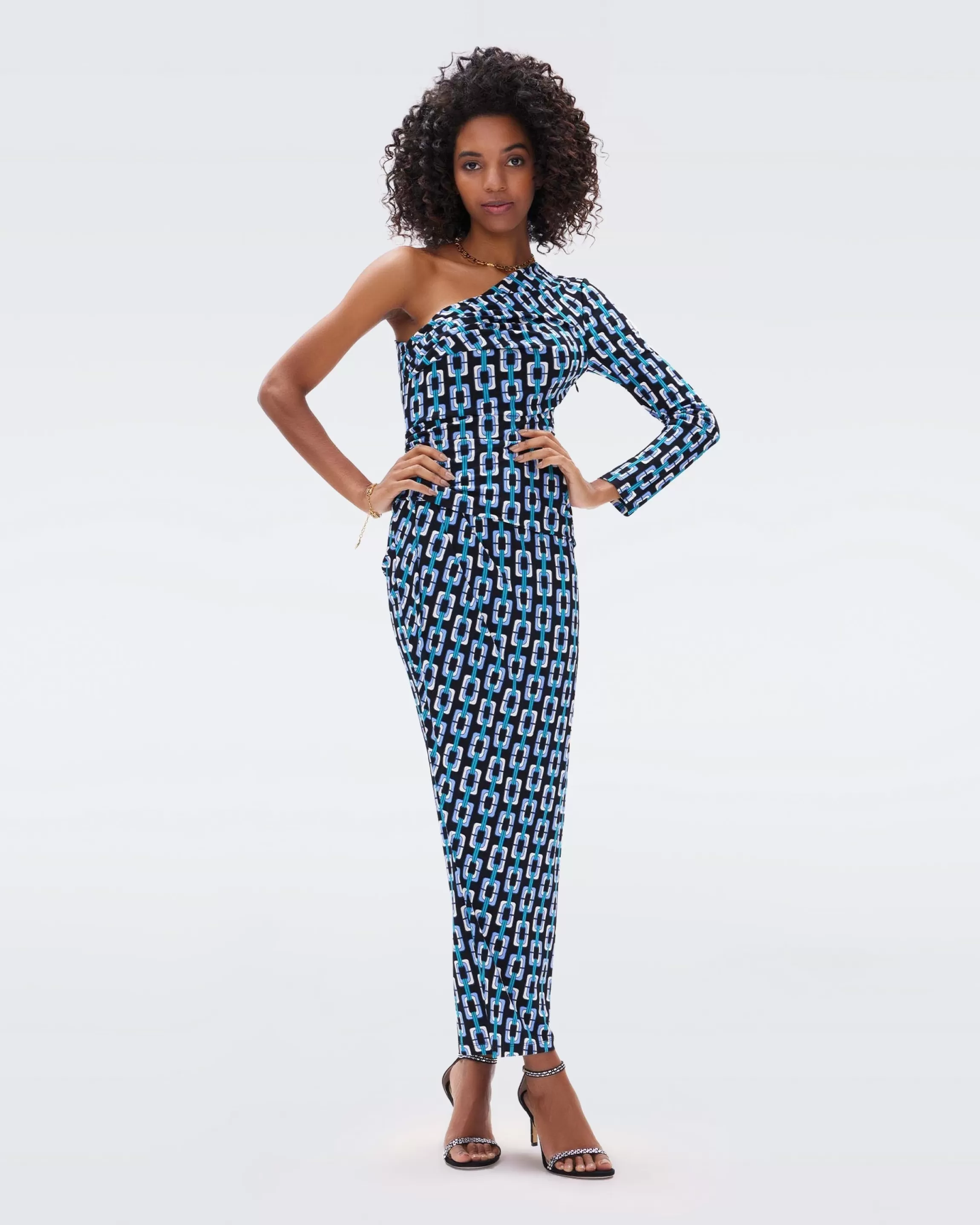 dvf Kitana Dress in Huge Chain Geo Multi Blue Cheap