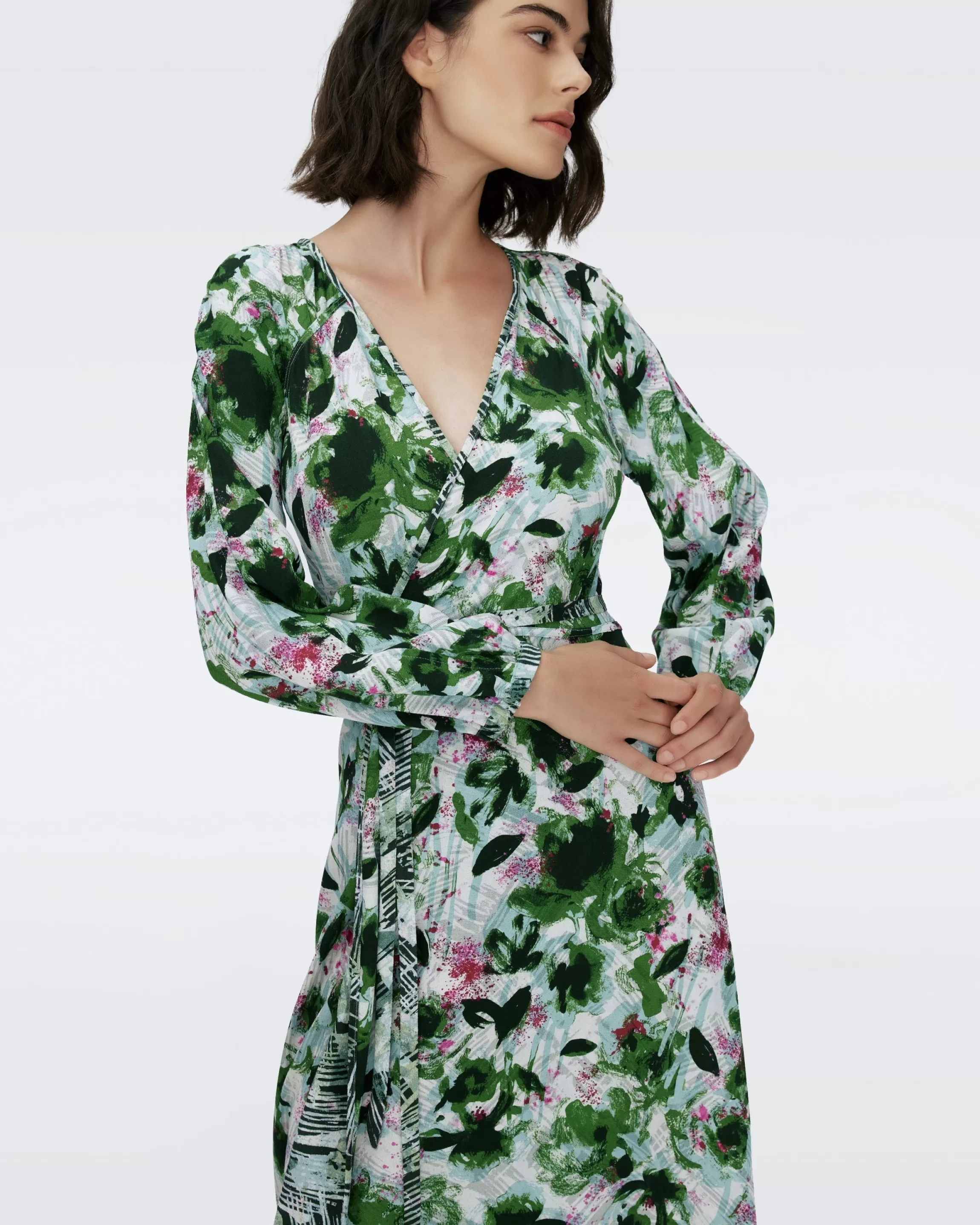 dvf Leo Reversible Wrap Dress in Bamboo Green and Pollen Green Shop