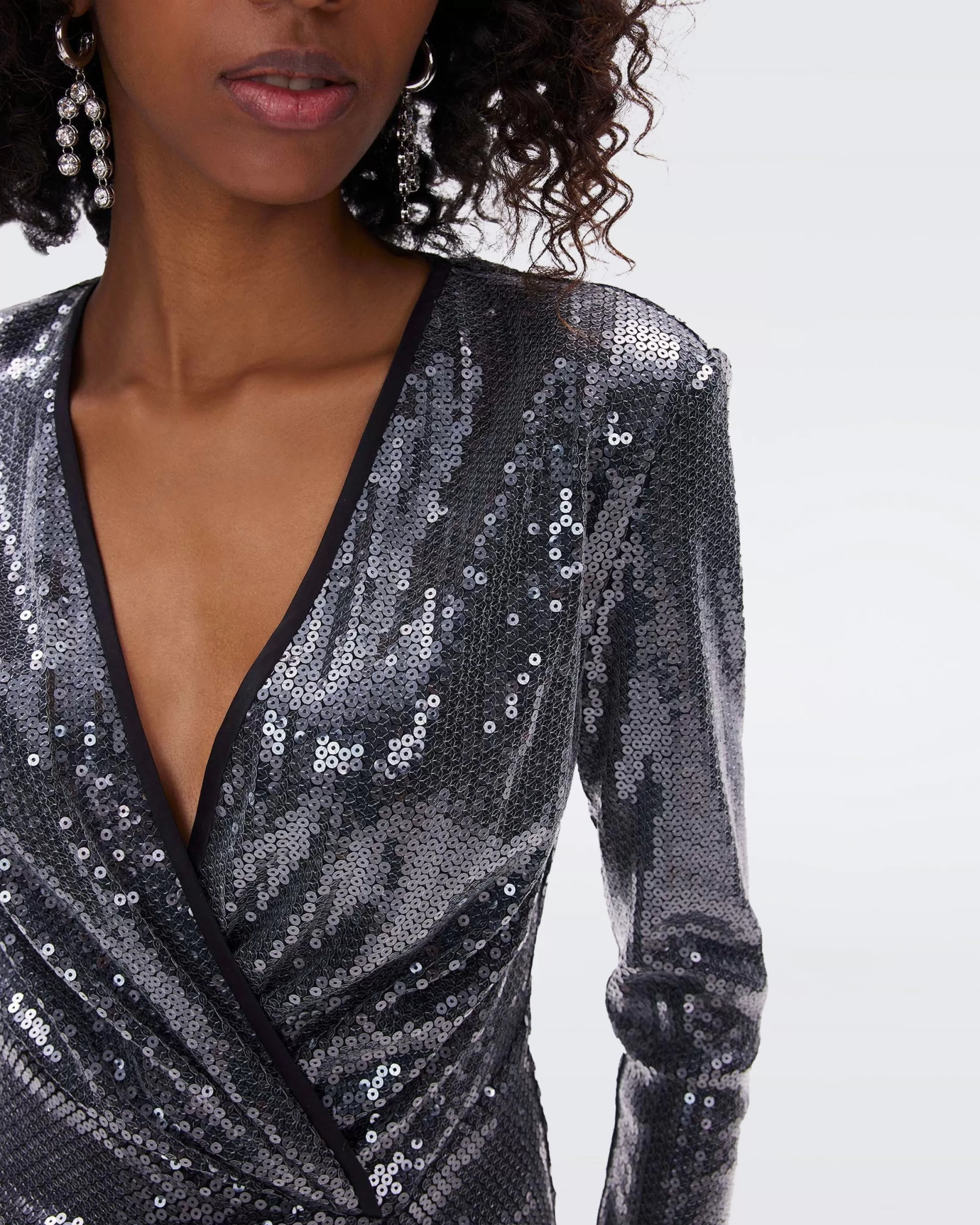 dvf Lexa Sequin Mesh Dress in Metalic Grey Flash Sale