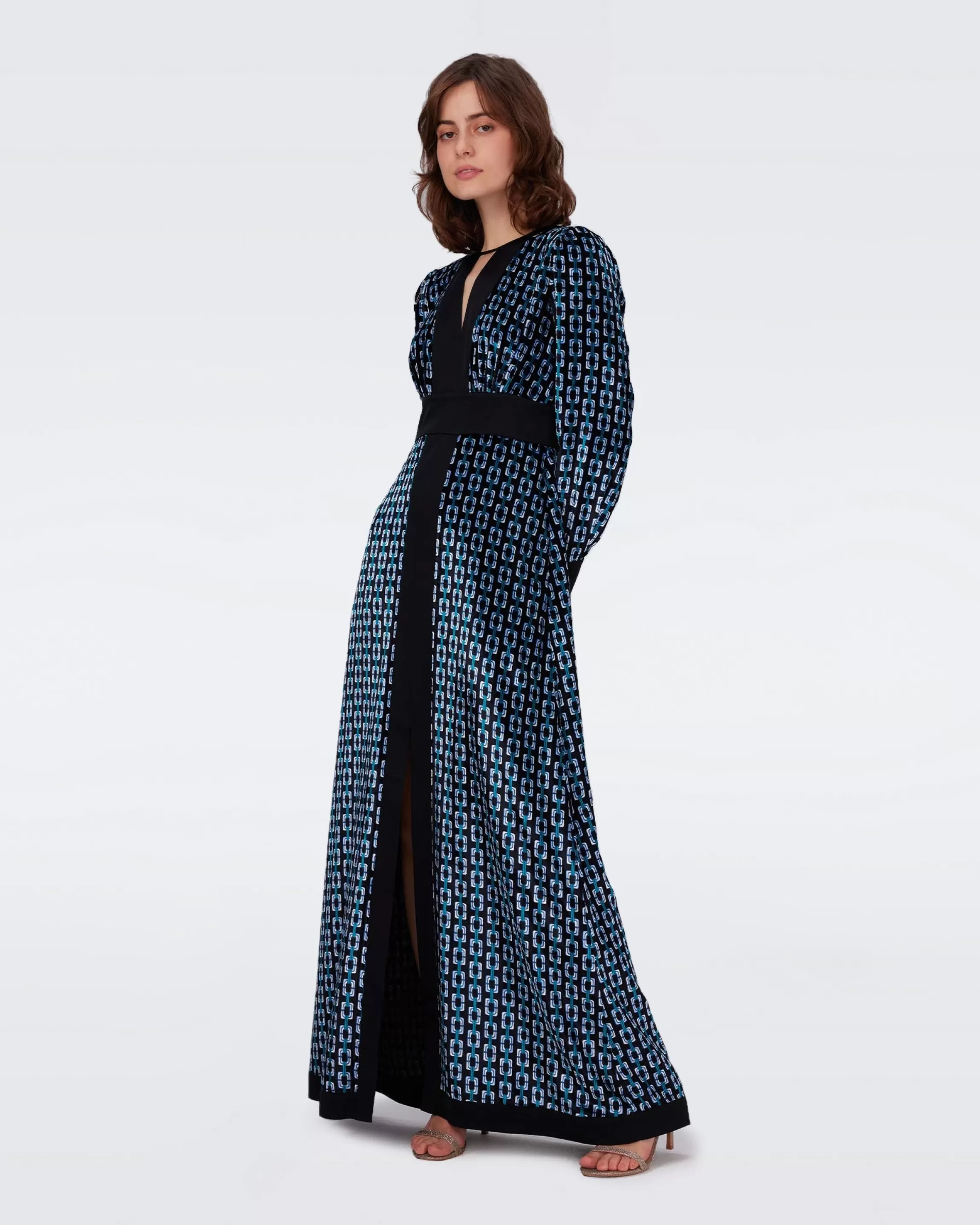 dvf Libby Velvet Dress in Chain Geo Multi Signature Blue Hot