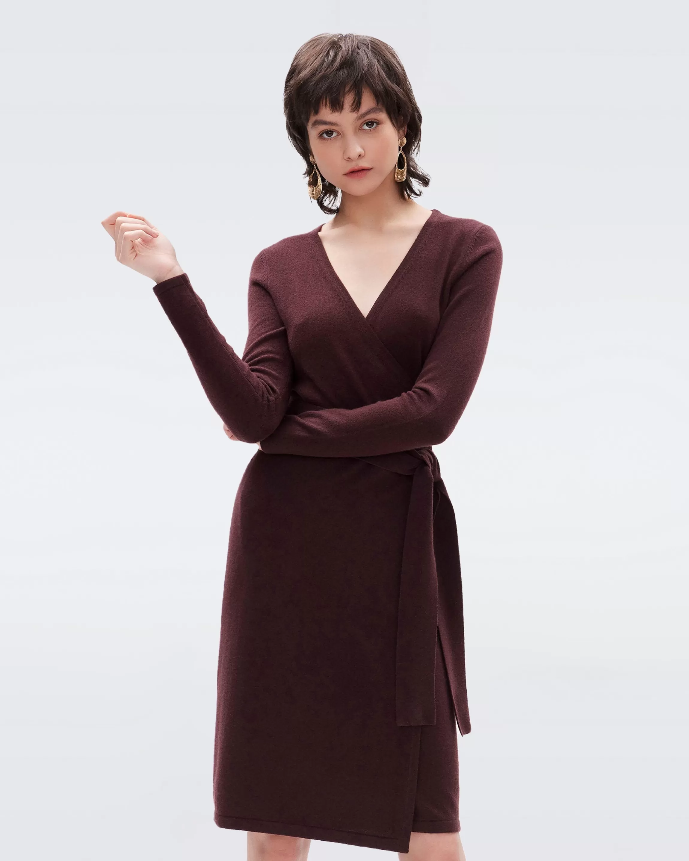 dvf Linda Wool-Cashmere Wrap Dress in Brown Cheap