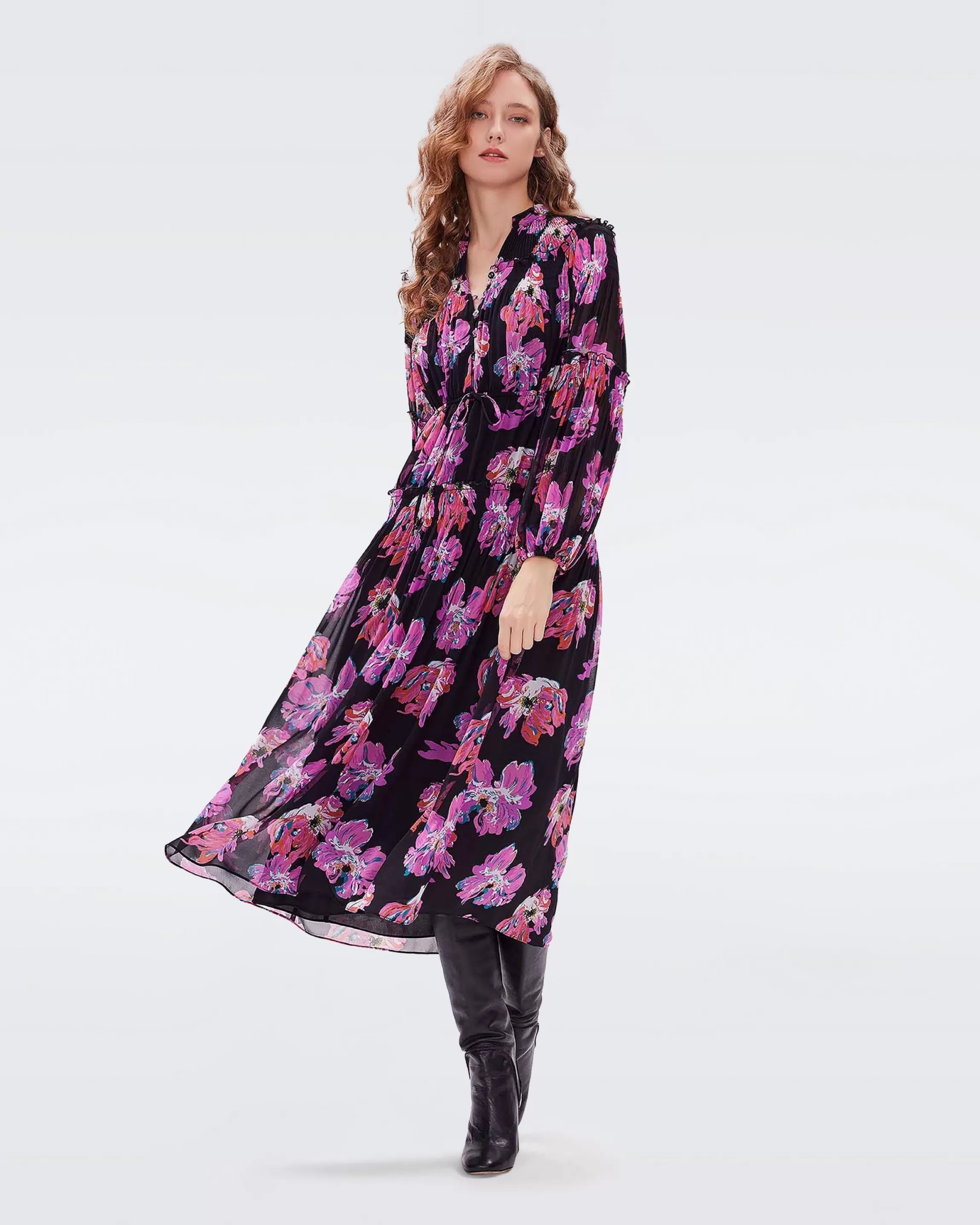 dvf Link Dress in Huge Painted Blossom Pink Best