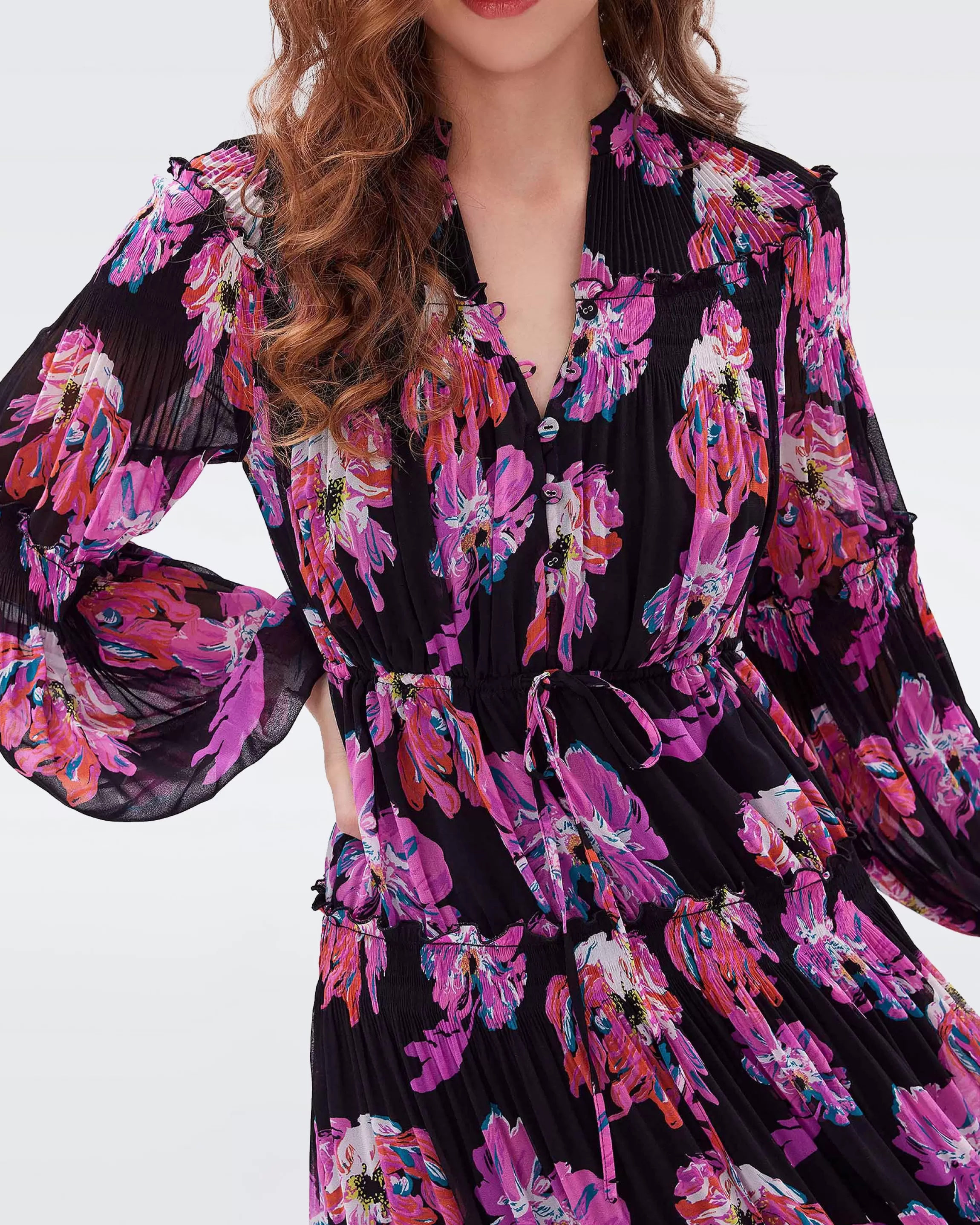 dvf Link Dress in Huge Painted Blossom Pink Best