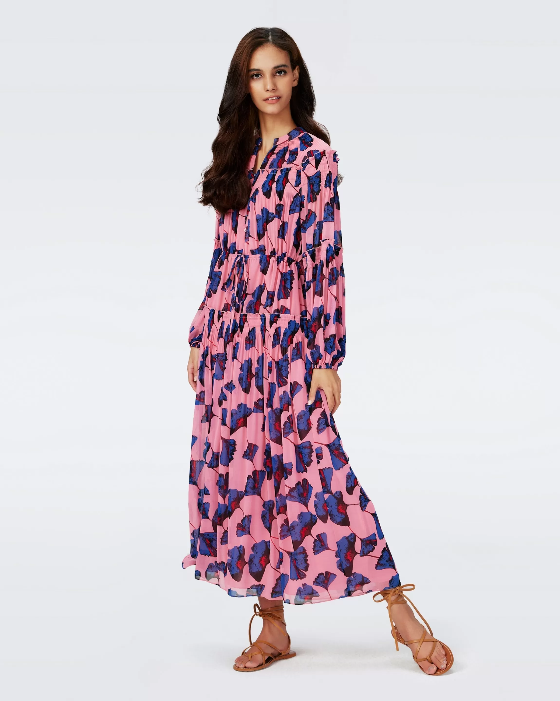 dvf Link Dress in Huge Falling Gingko Antique Pink Store