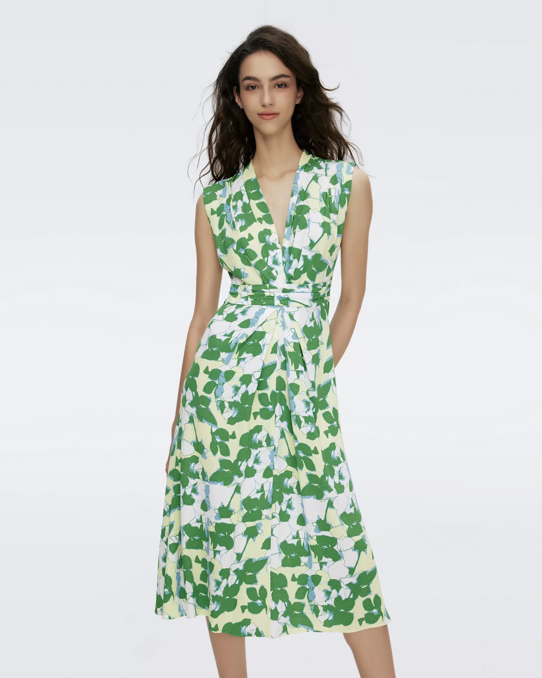 dvf Livia Dress in Earth Floral Multi Chartreuse Store