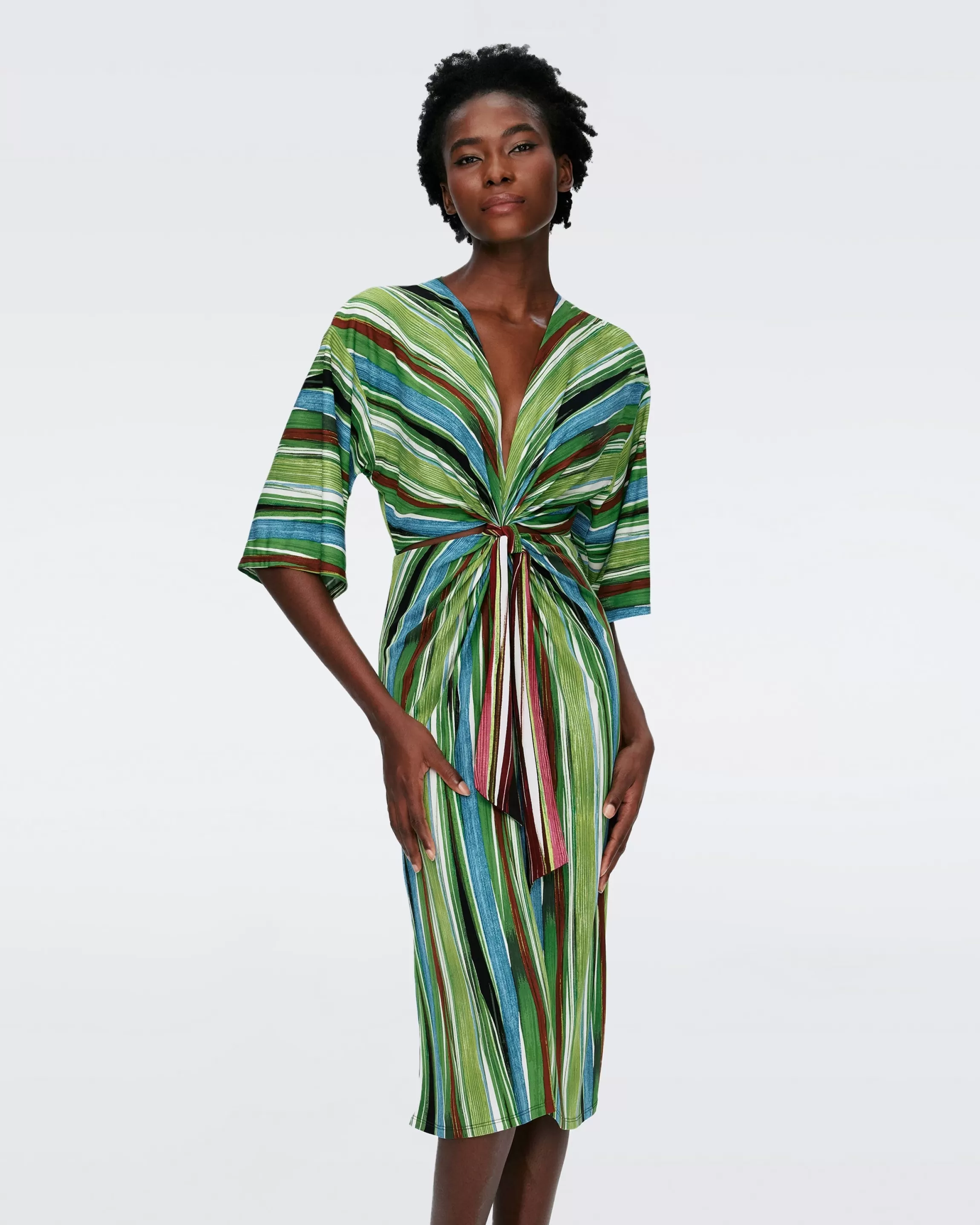 dvf Liza Dress in Reeds Green Flash Sale