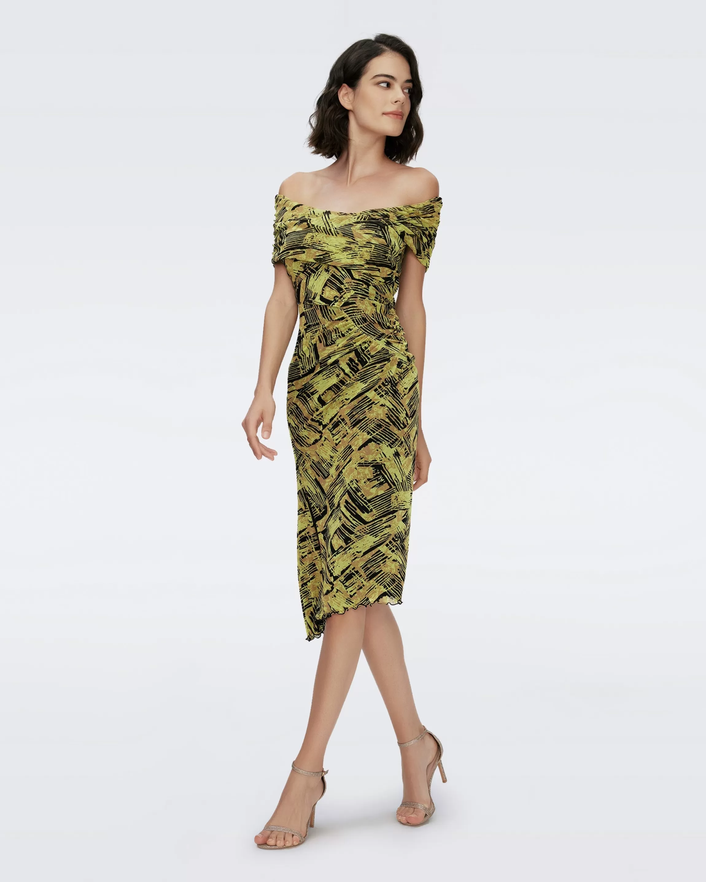 dvf Lovinia Mesh Dress in Bamboo Chartreuse Sale