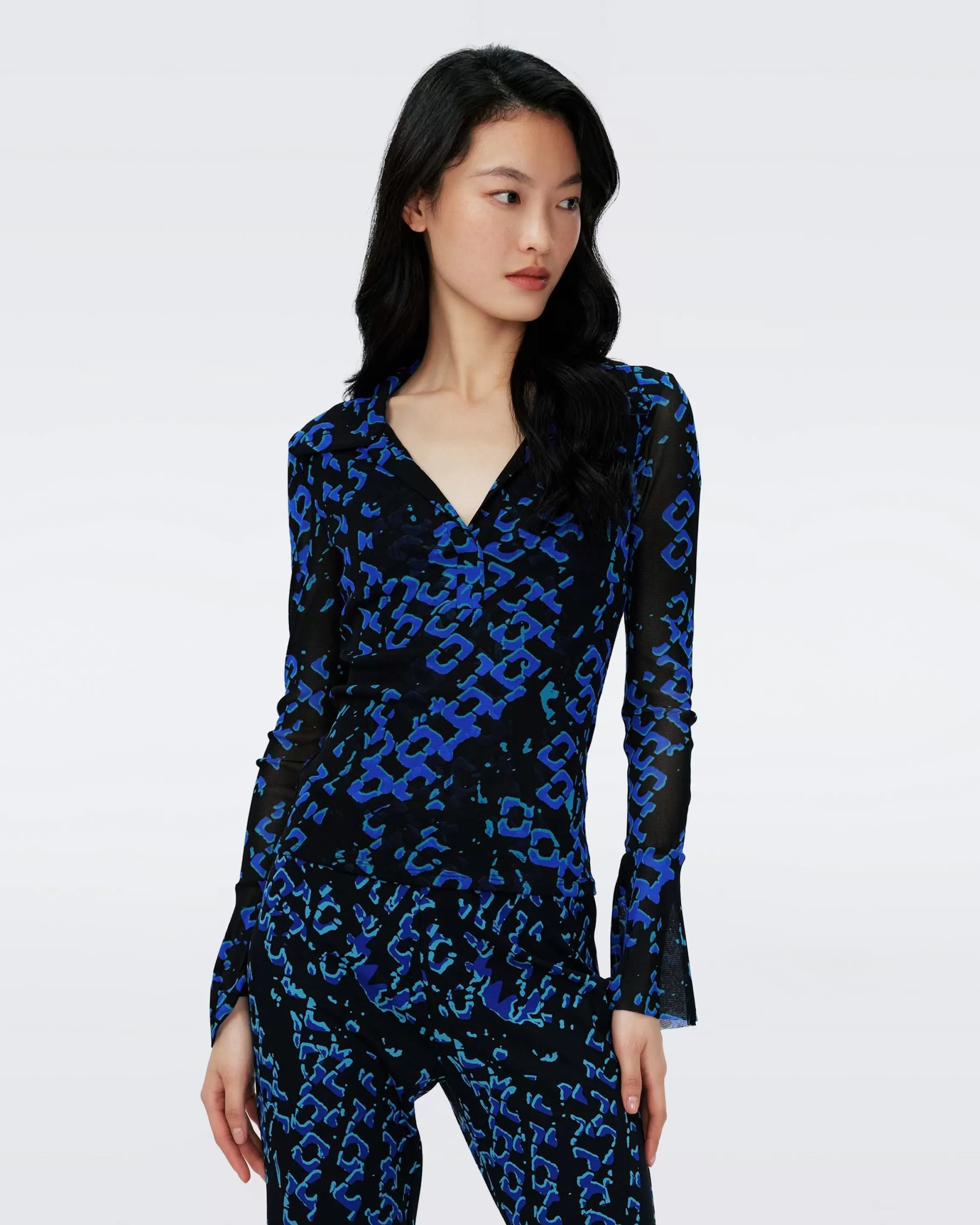 dvf Mackenzie Mesh Top in Folded Chain Blue Sale