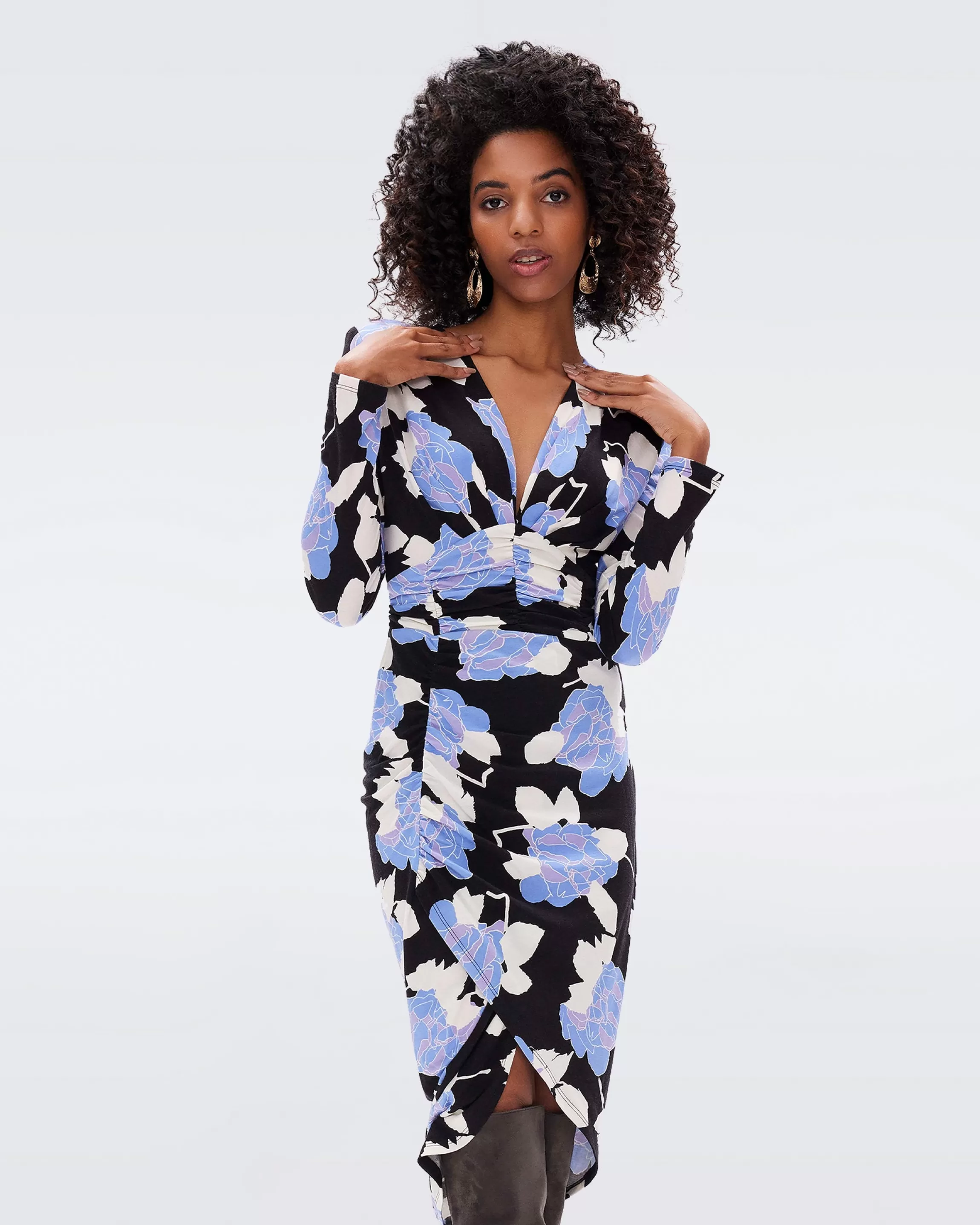 dvf Magena Dress in Huge Camo Floral Sky Blue Online