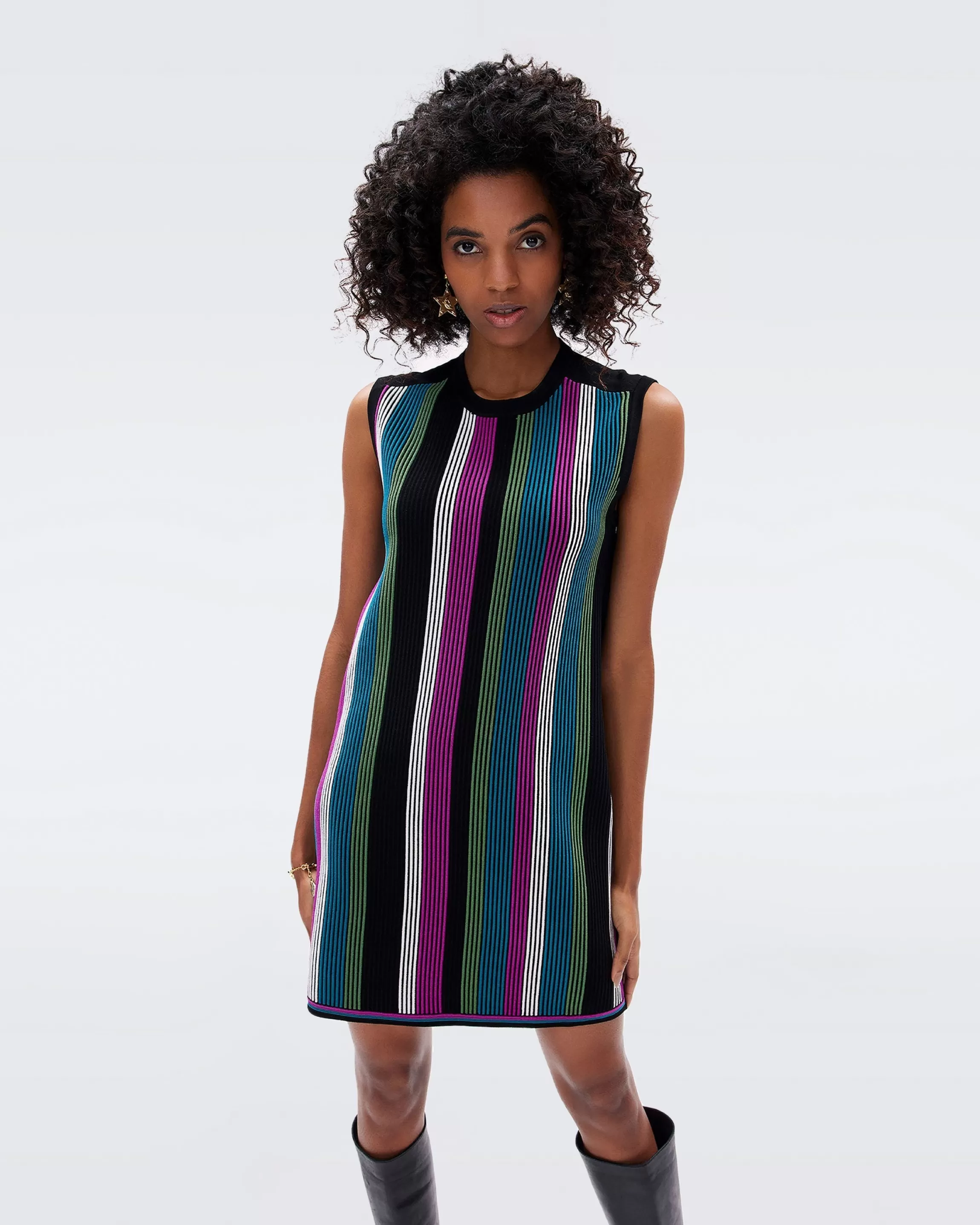 dvf Meta Dress in Rainbow Stripe Outlet