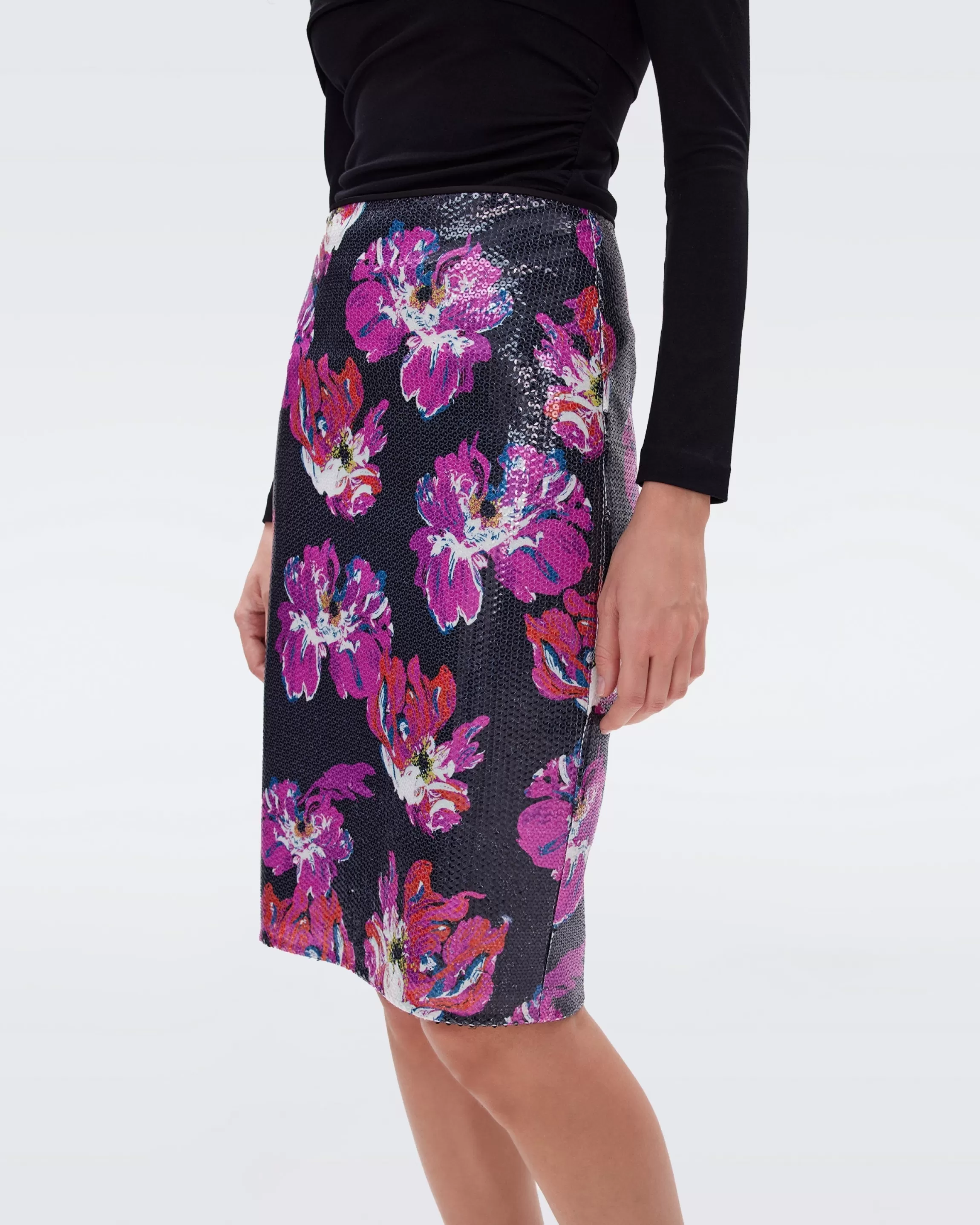 dvf Mika Sequin Skirt in Huge Painted Blossom Pink Shop