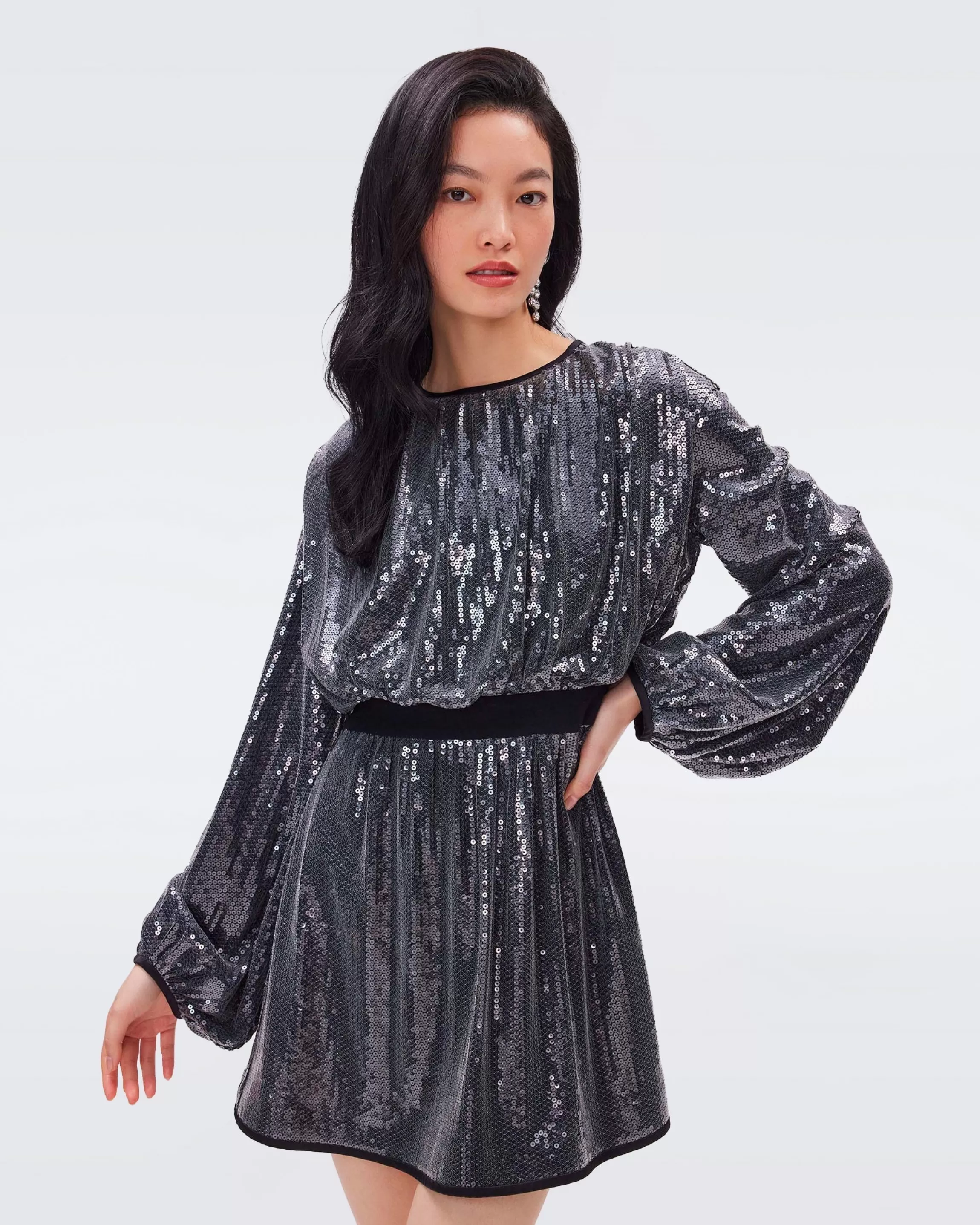 dvf Moana Sequin Mesh Dress in Metalic Grey Cheap