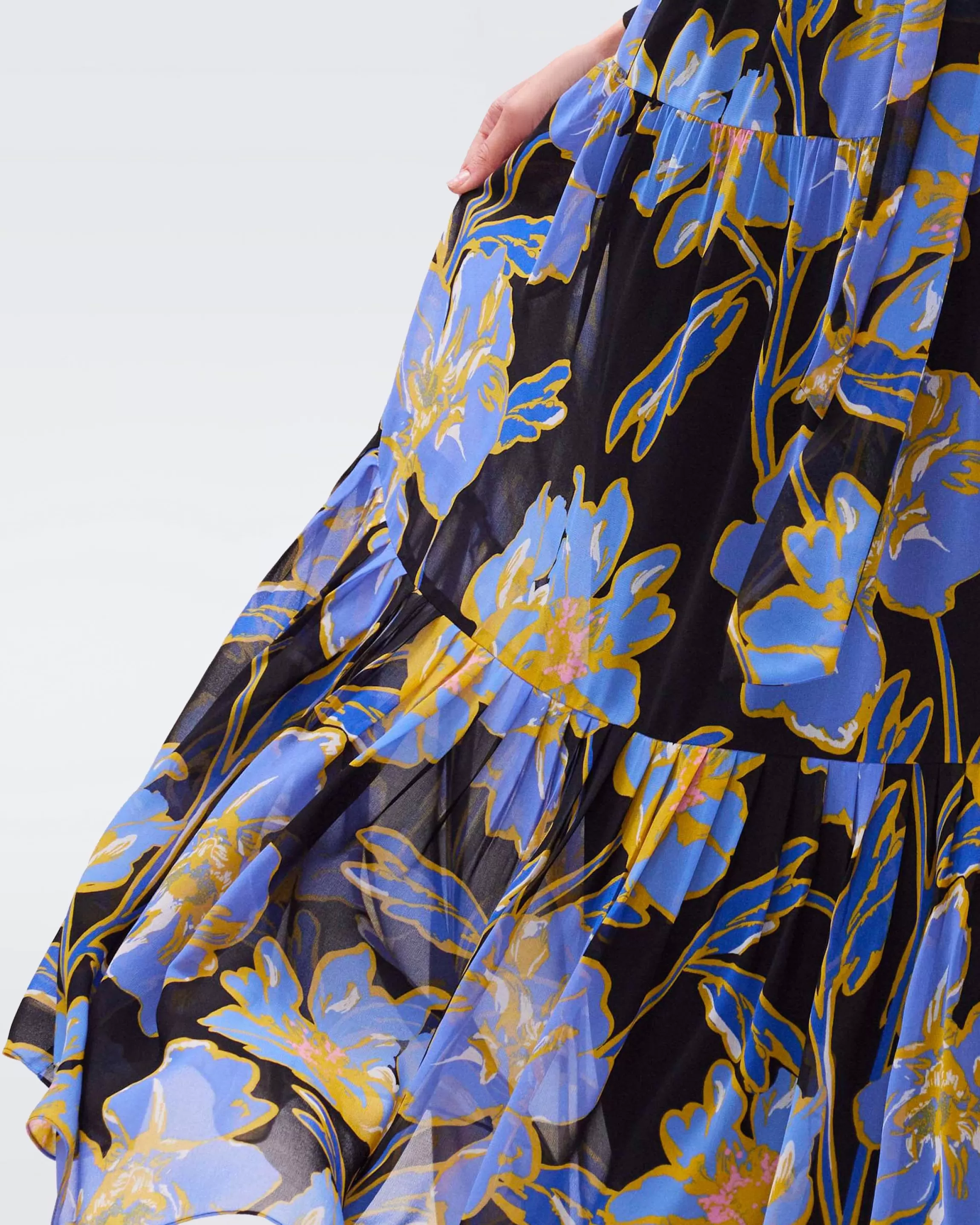 dvf Olenna Dress in Huge Outline Floral Signature Blue Store