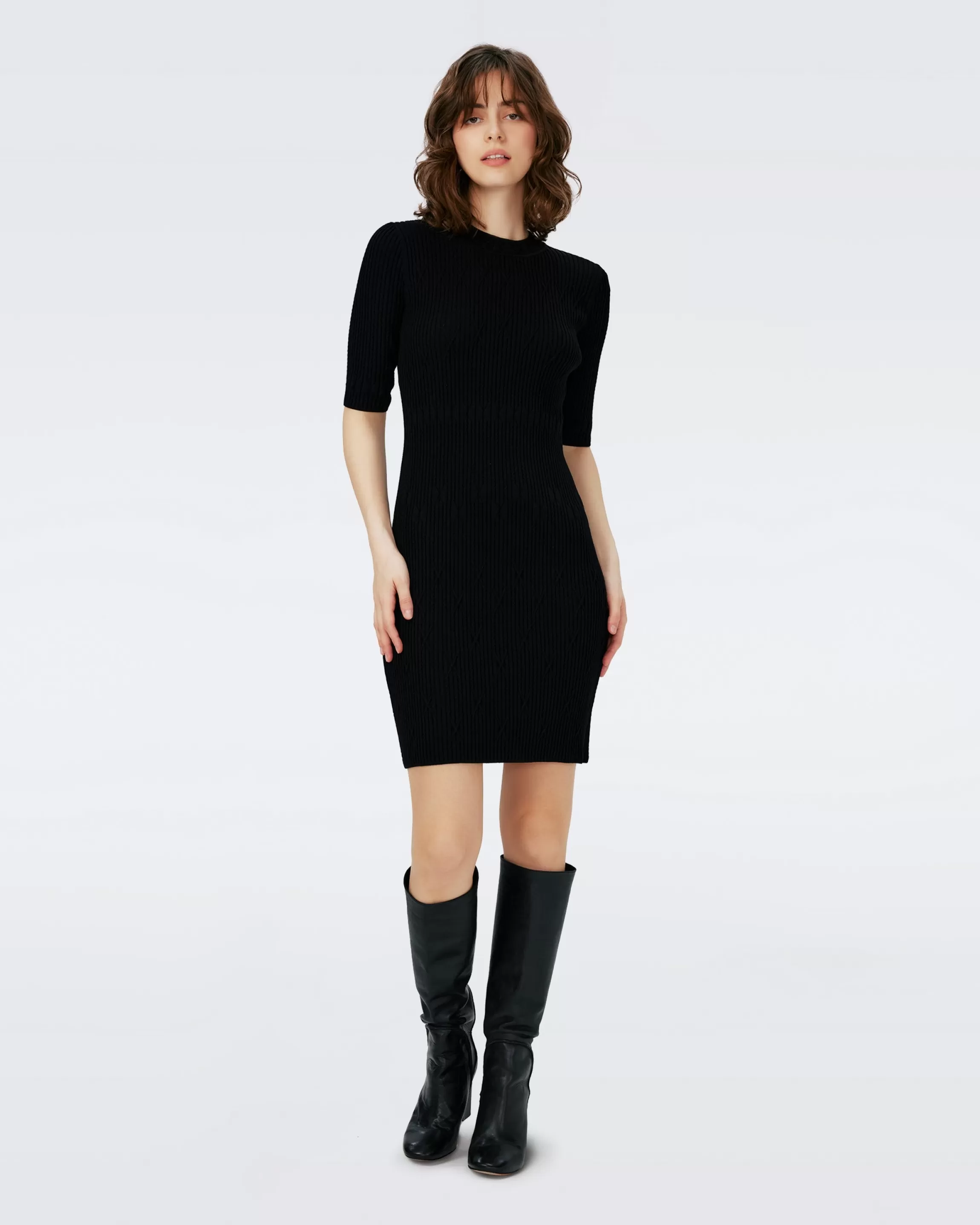 dvf Pam Knit Jacquard Dress in Black Shop