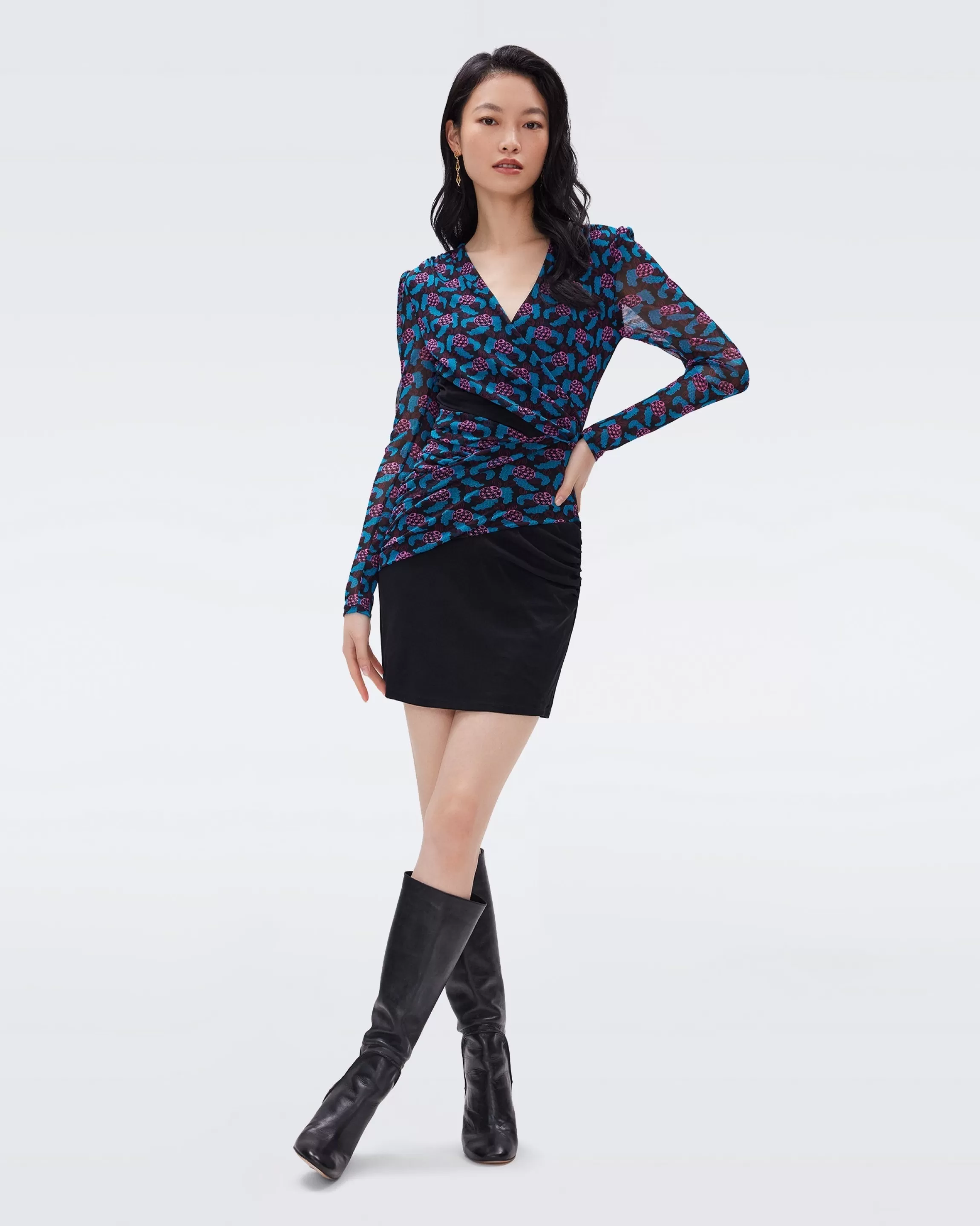 dvf Parisa Dress in Tiny Autumn Berries Teal and Black Hot