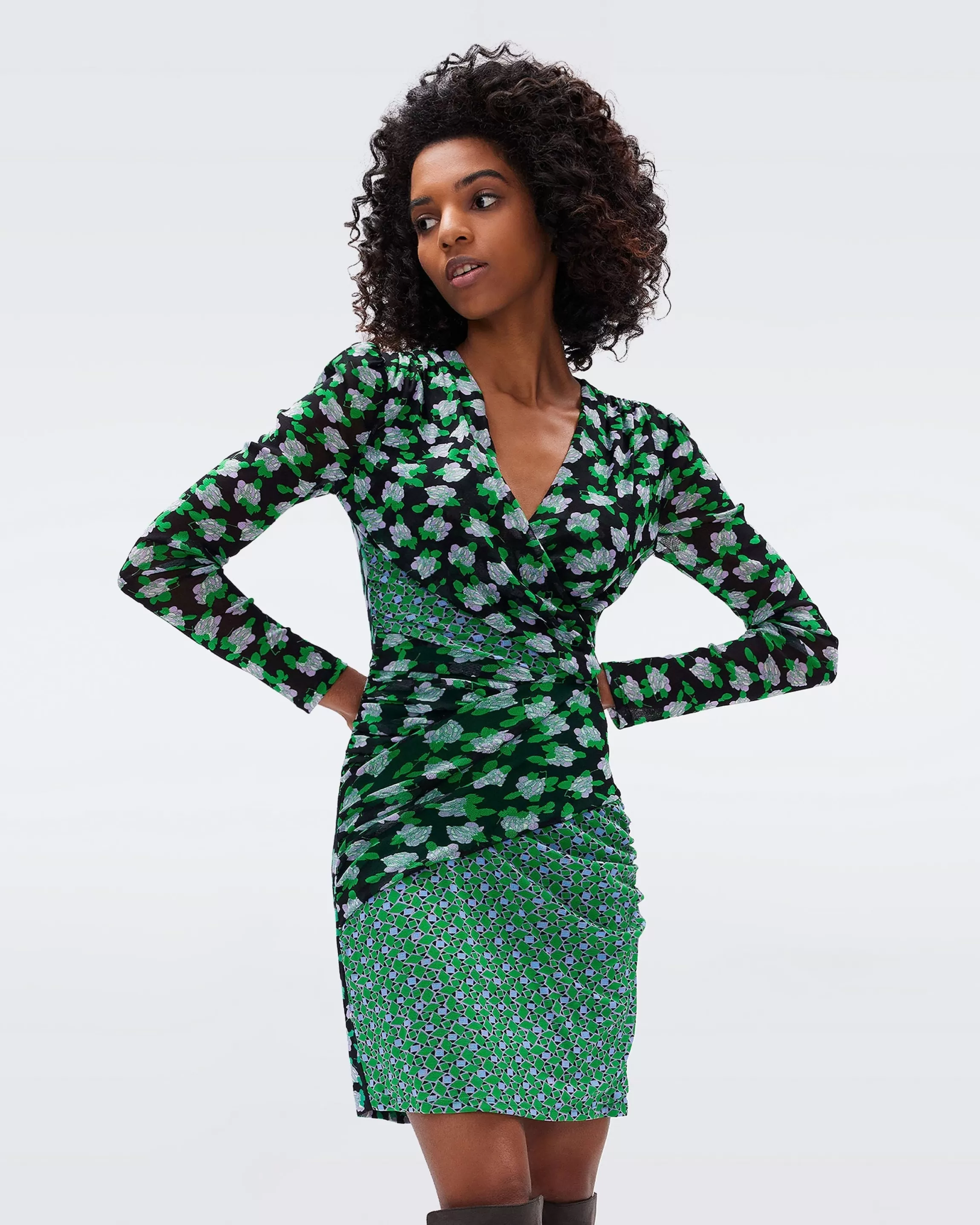 dvf Parisa Dress in Tiny Dot Blossom Green and Venice Geo Green Best