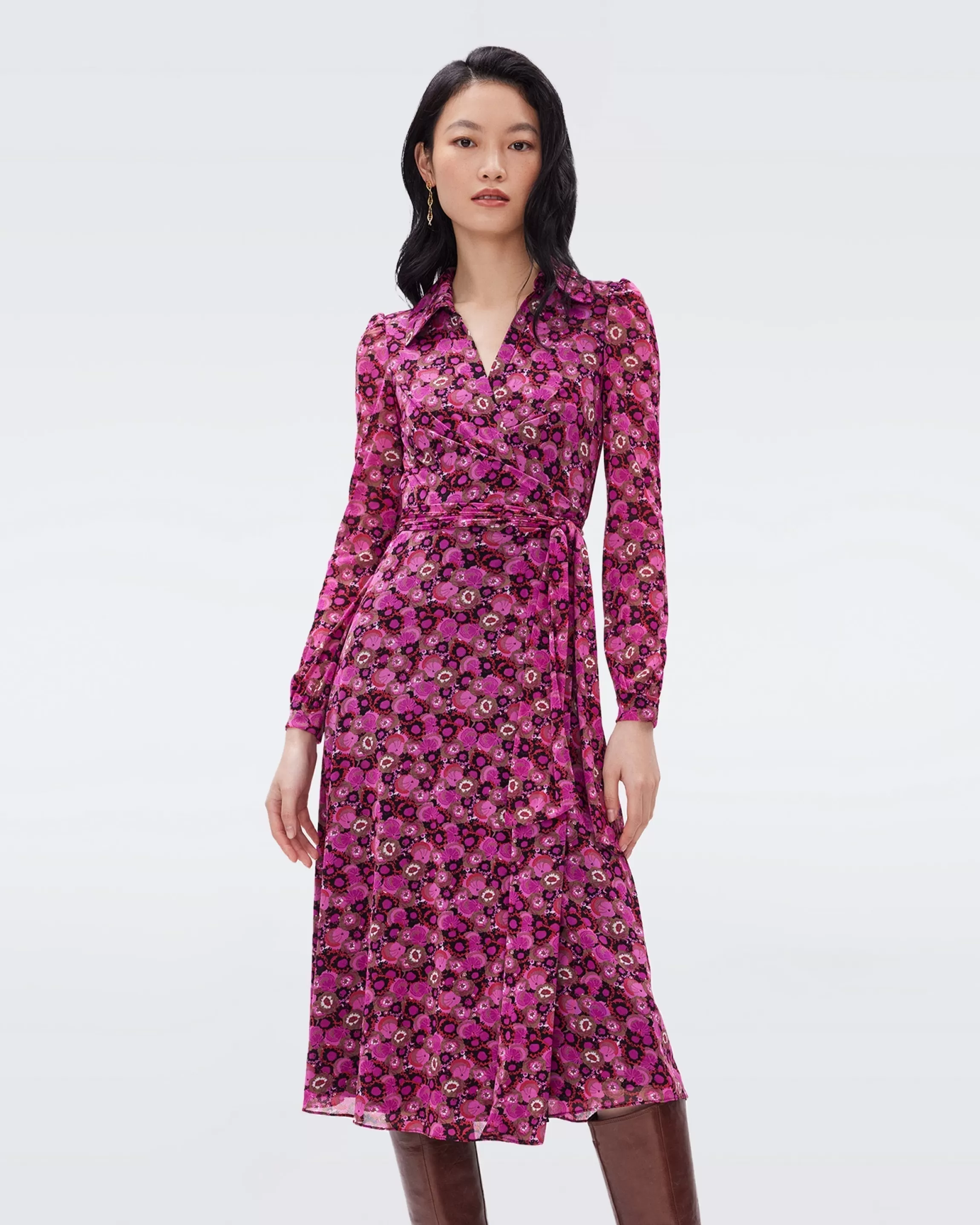 dvf Phoenix Mesh Wrap Dress in Tiny Fall Fruits Cheap