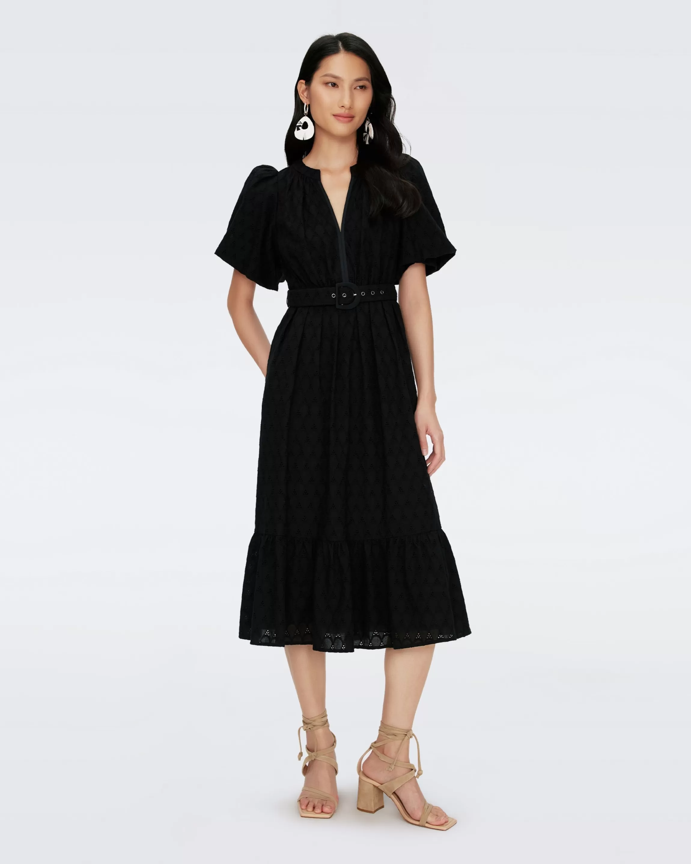 dvf Polina Cotton Dress in Black Discount