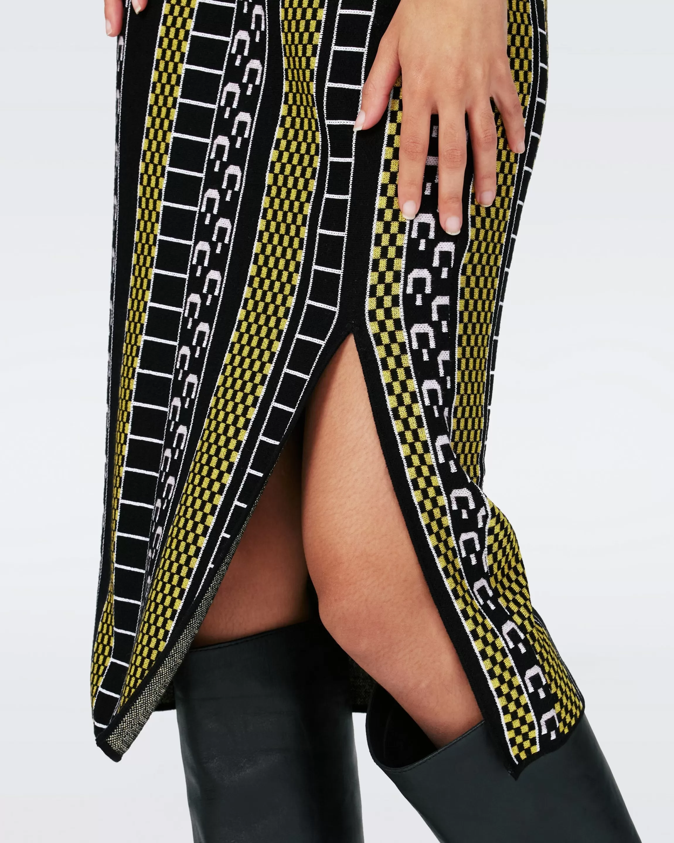 dvf Positana Knit Jacquard Skirt in Fun Checks Yellow Sale