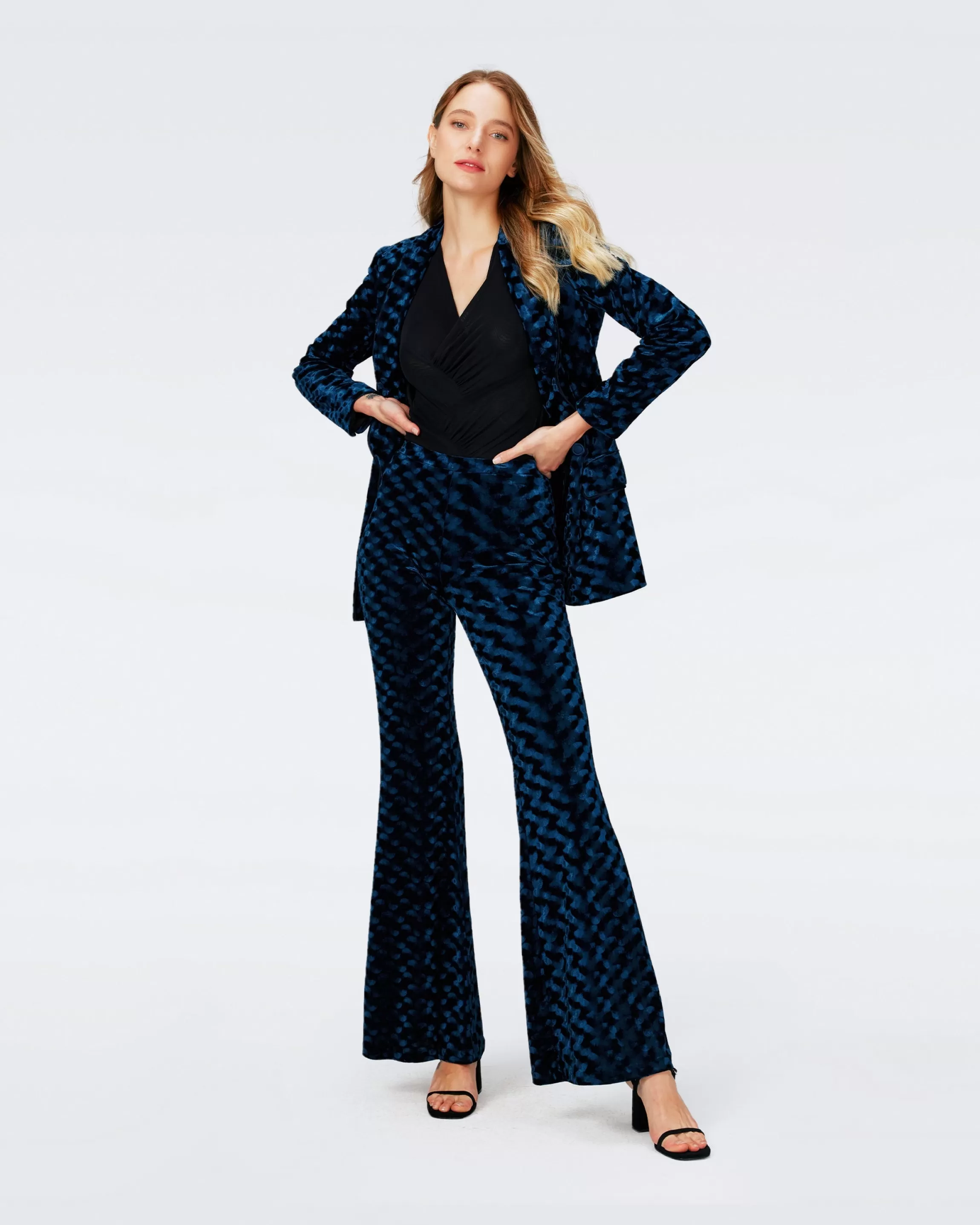 dvf Ruthette Velvet Pants in Circles Ocean Blue Discount