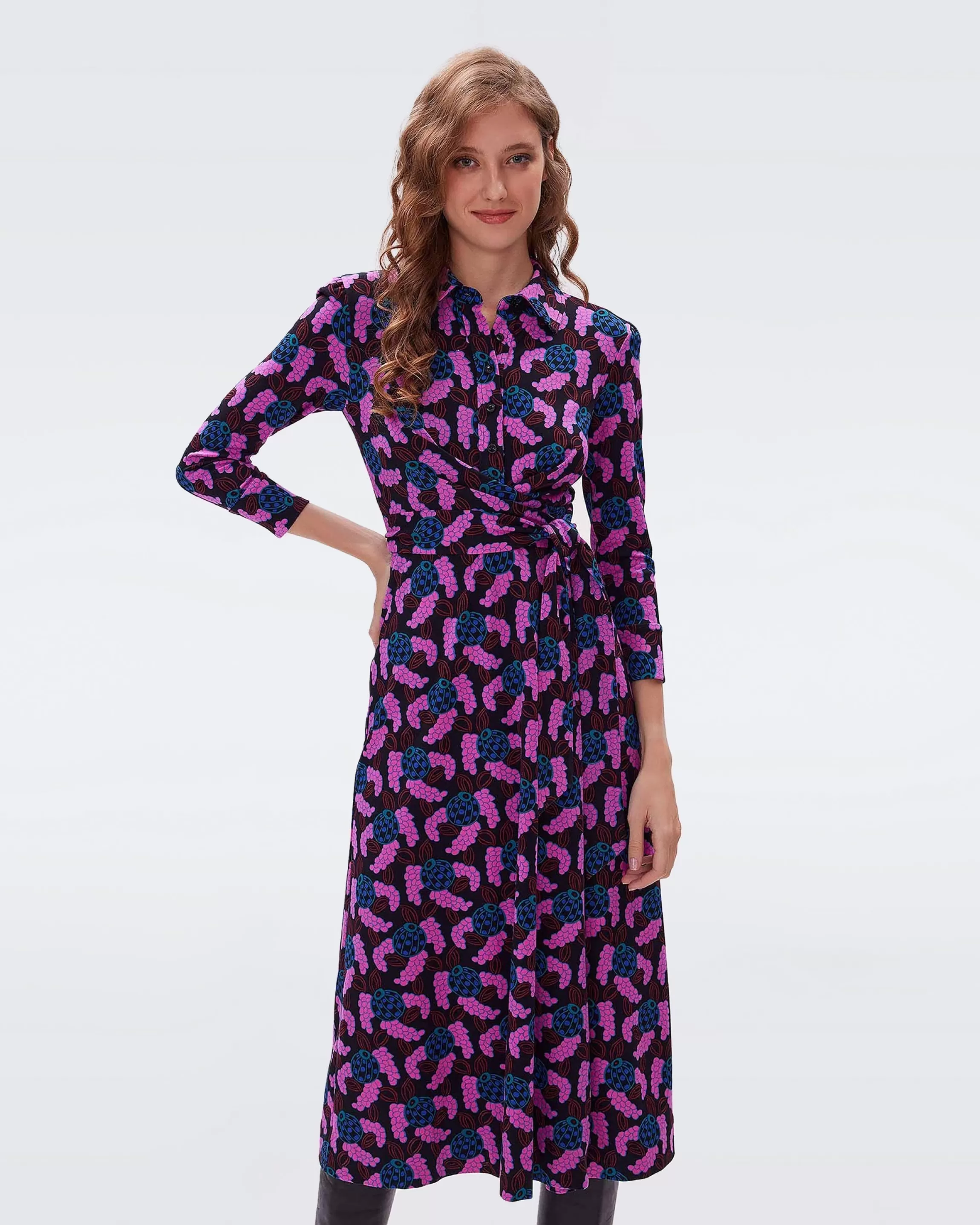 dvf Sana Dress in Huge Autumn Berries Pink Outlet