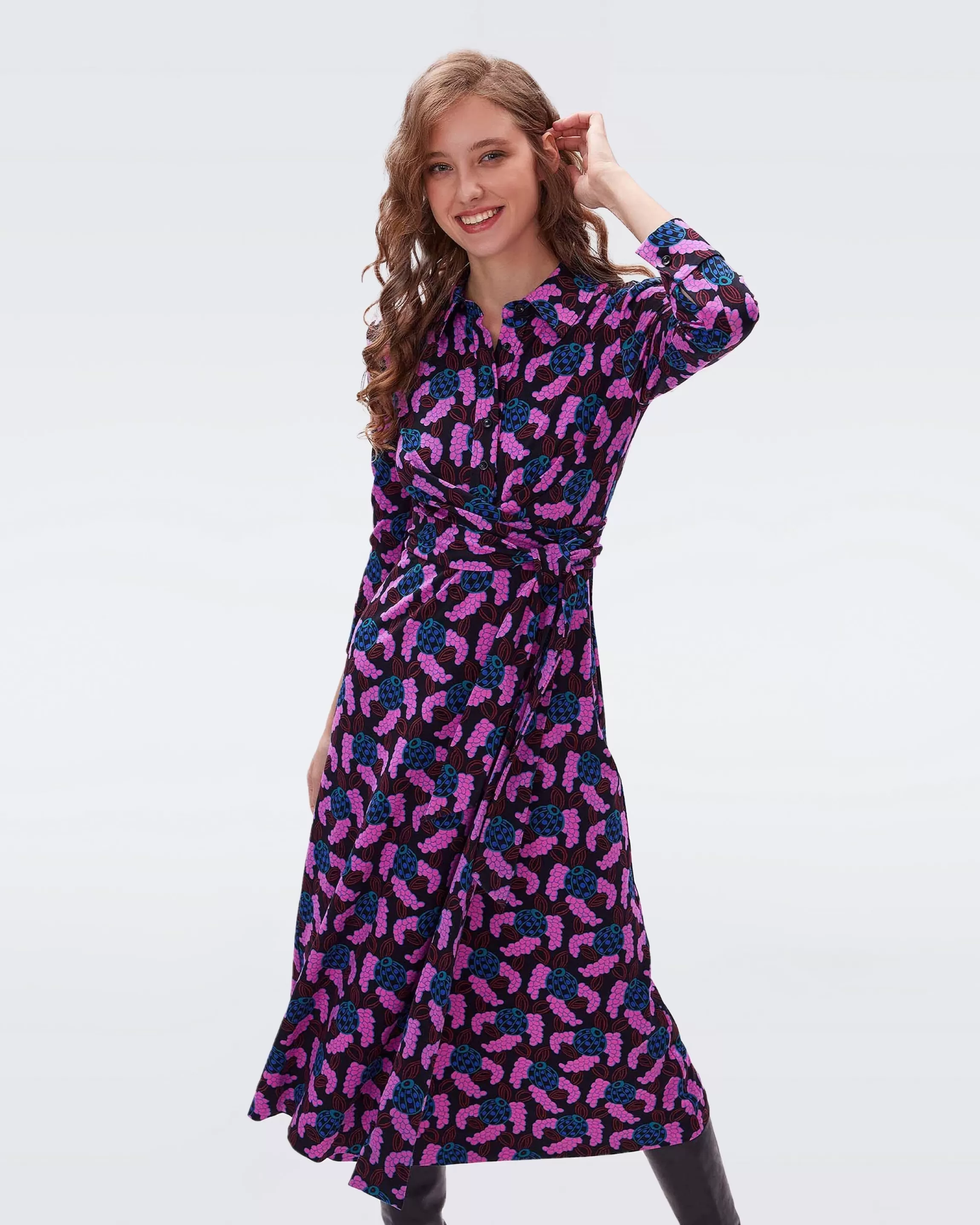 dvf Sana Dress in Huge Autumn Berries Pink Outlet