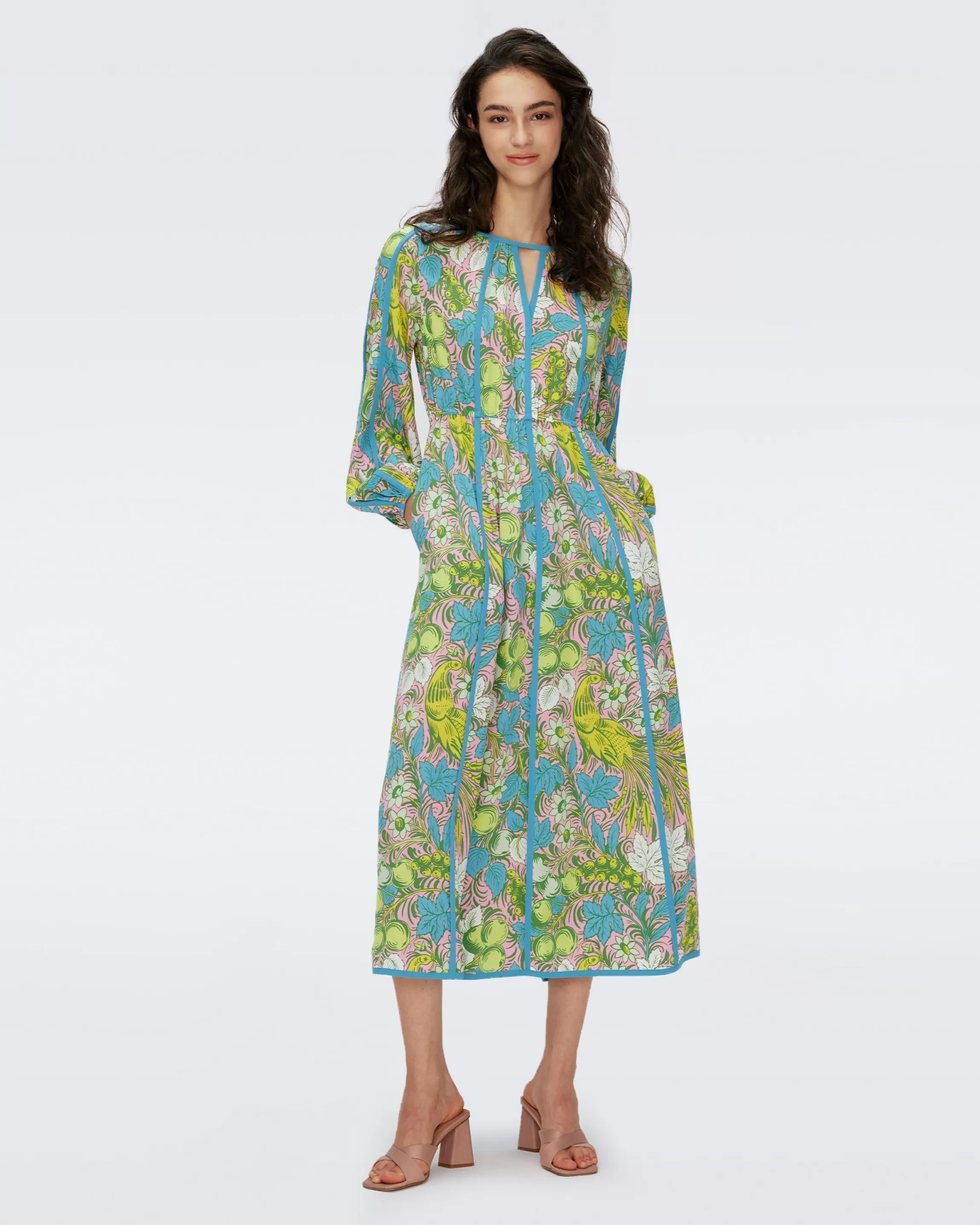 dvf Scott Midi Dress in Bird of Paradise Pink Clearance