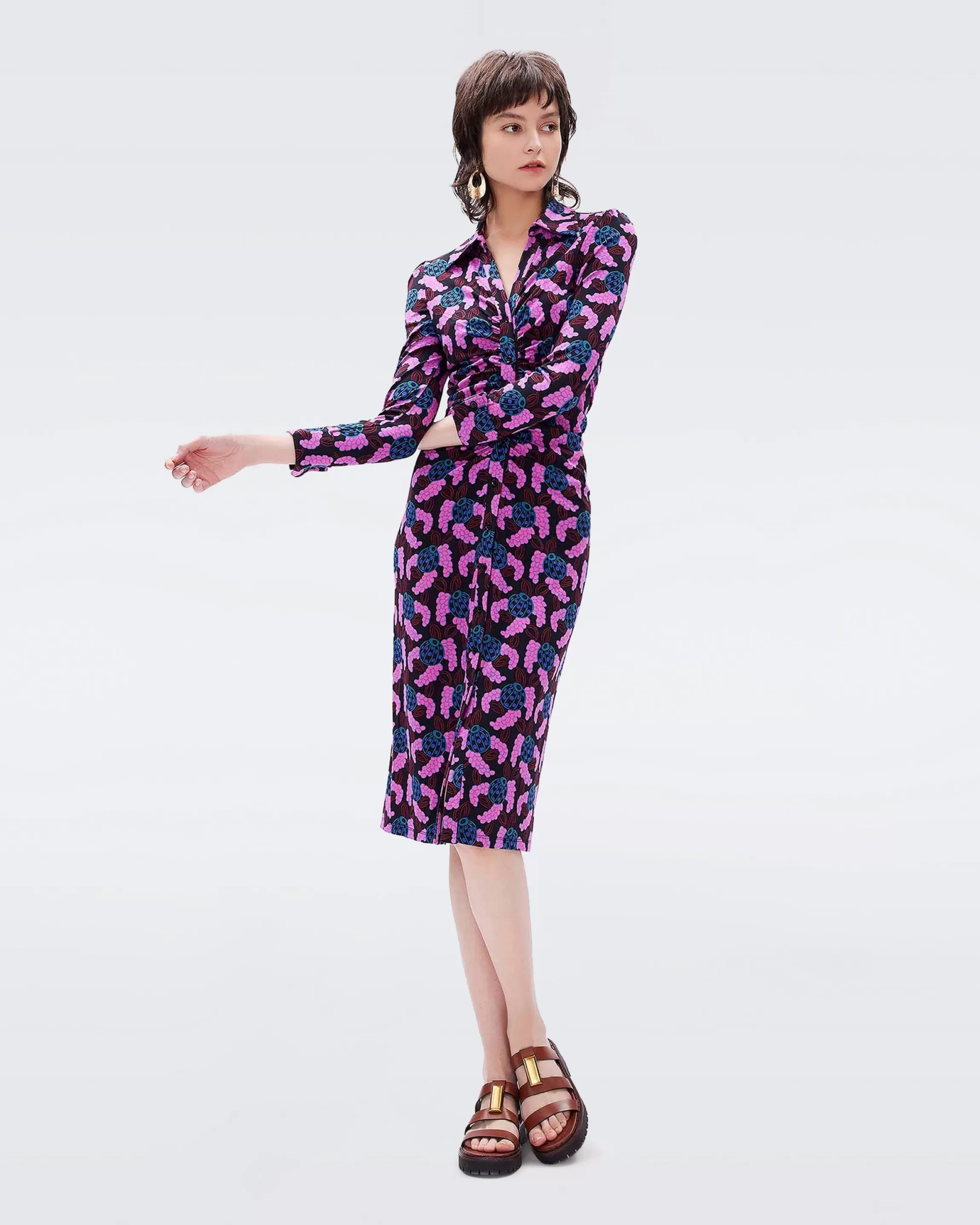 dvf Sheska Shirt Dress in Huge Autumn Berries Pink Clearance