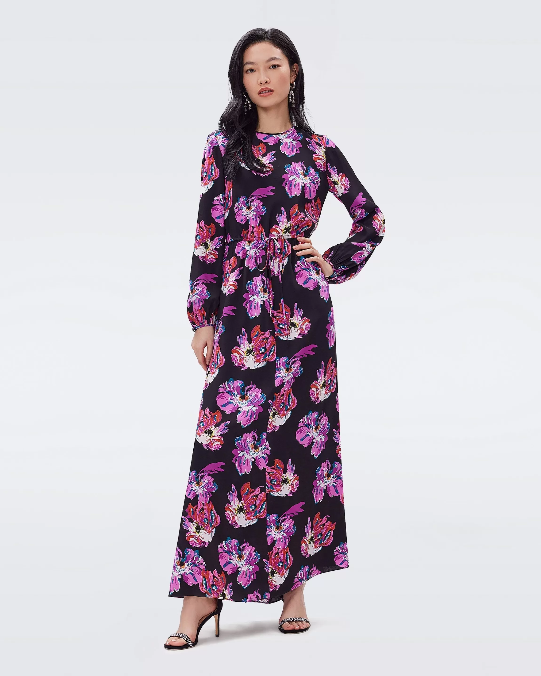 dvf Sydney Maxi Dress in Huge Painted Blossom Pink Flash Sale