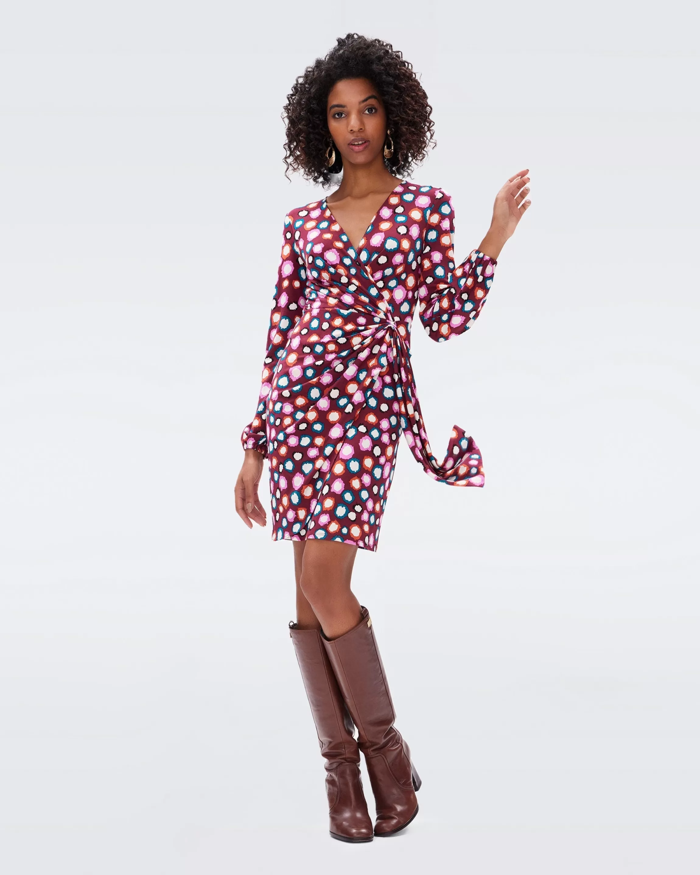 dvf Toronto Faux Wrap Dress in Leopard Spots Wine Pink Flash Sale