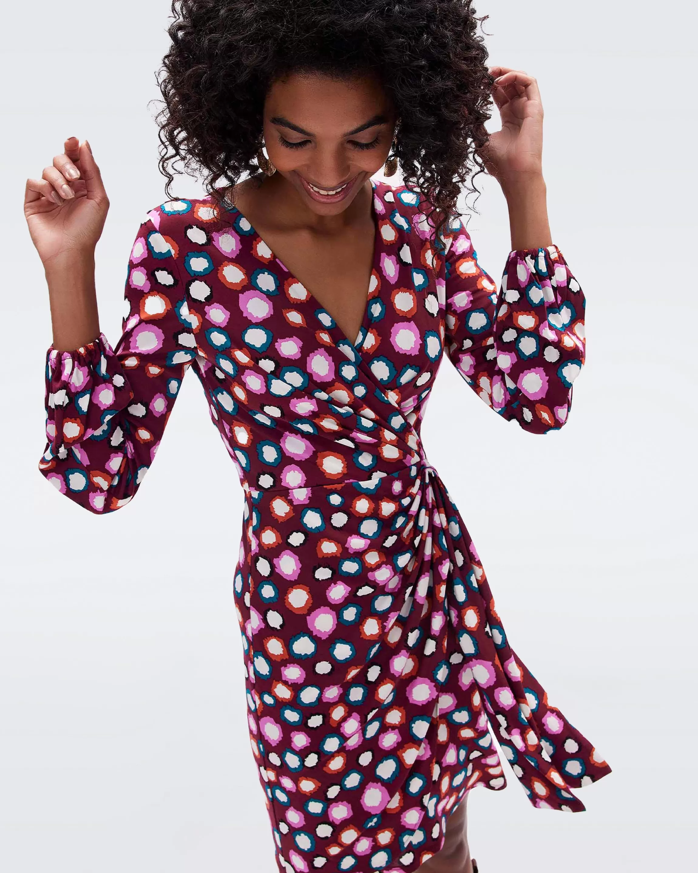 dvf Toronto Faux Wrap Dress in Leopard Spots Wine Pink Flash Sale