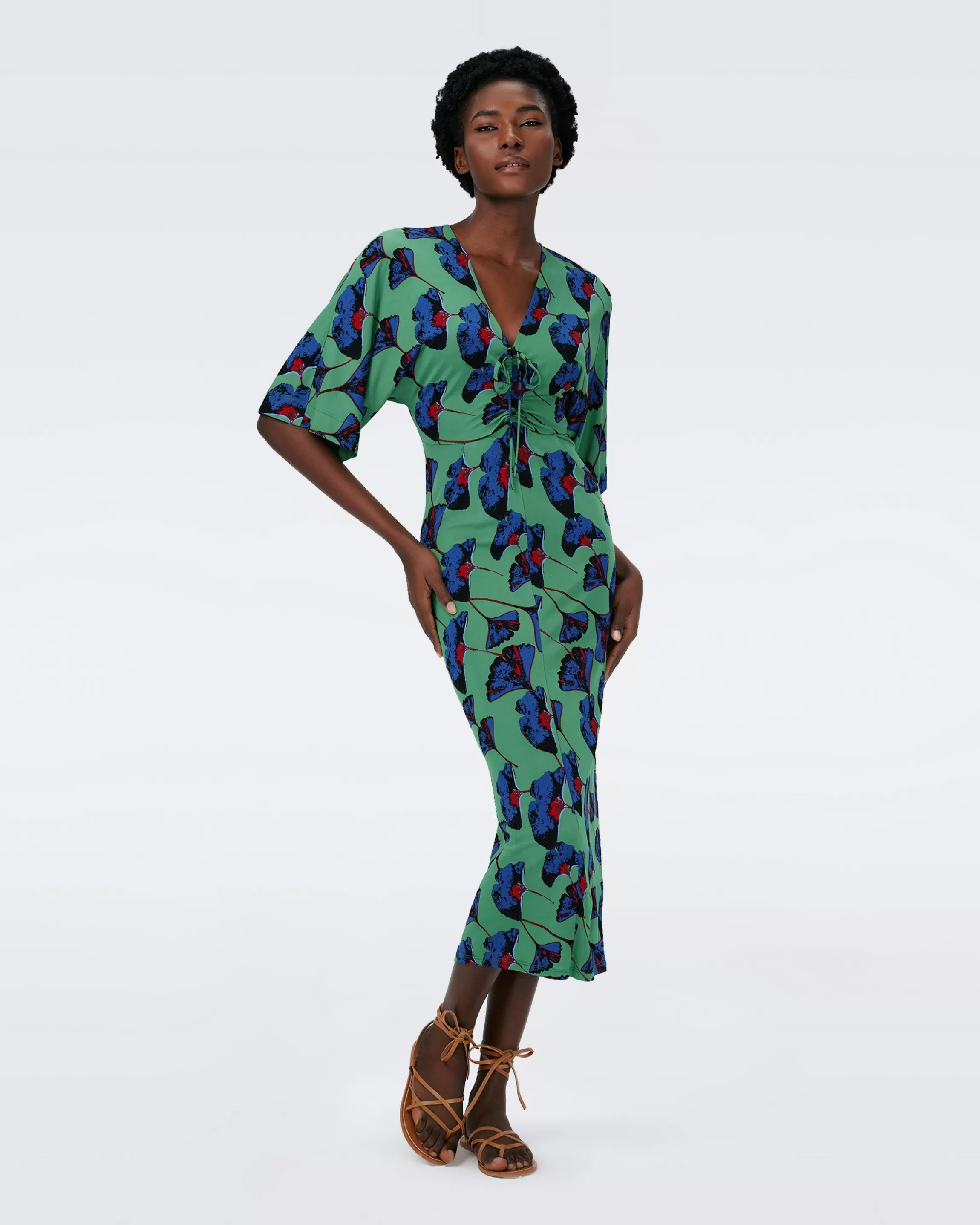 dvf Valerie Dress in Falling Gingko Venus Gn Lg Hot