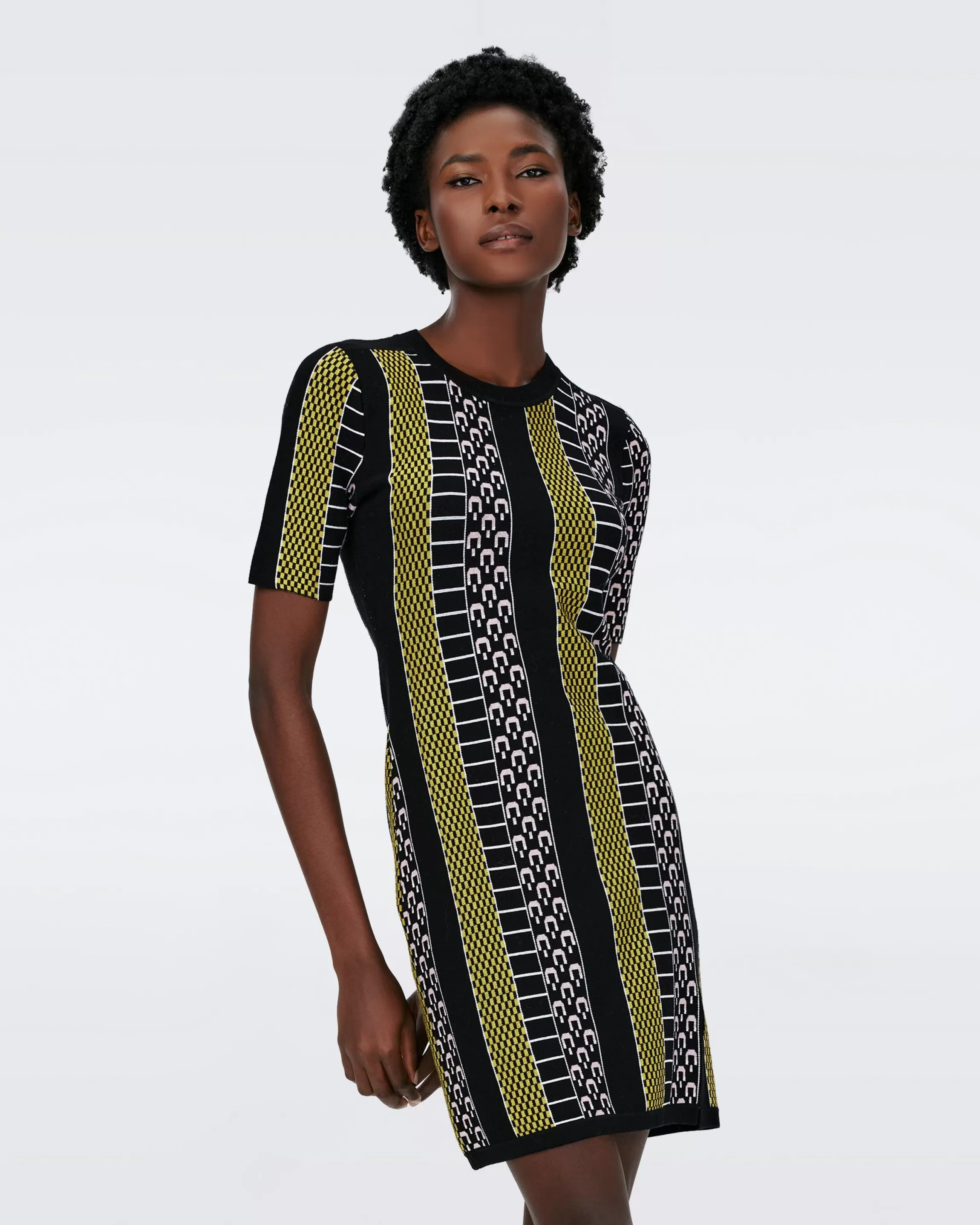 dvf Wilson Knit Jacquard Dress in Fun Checks Yellow Sale