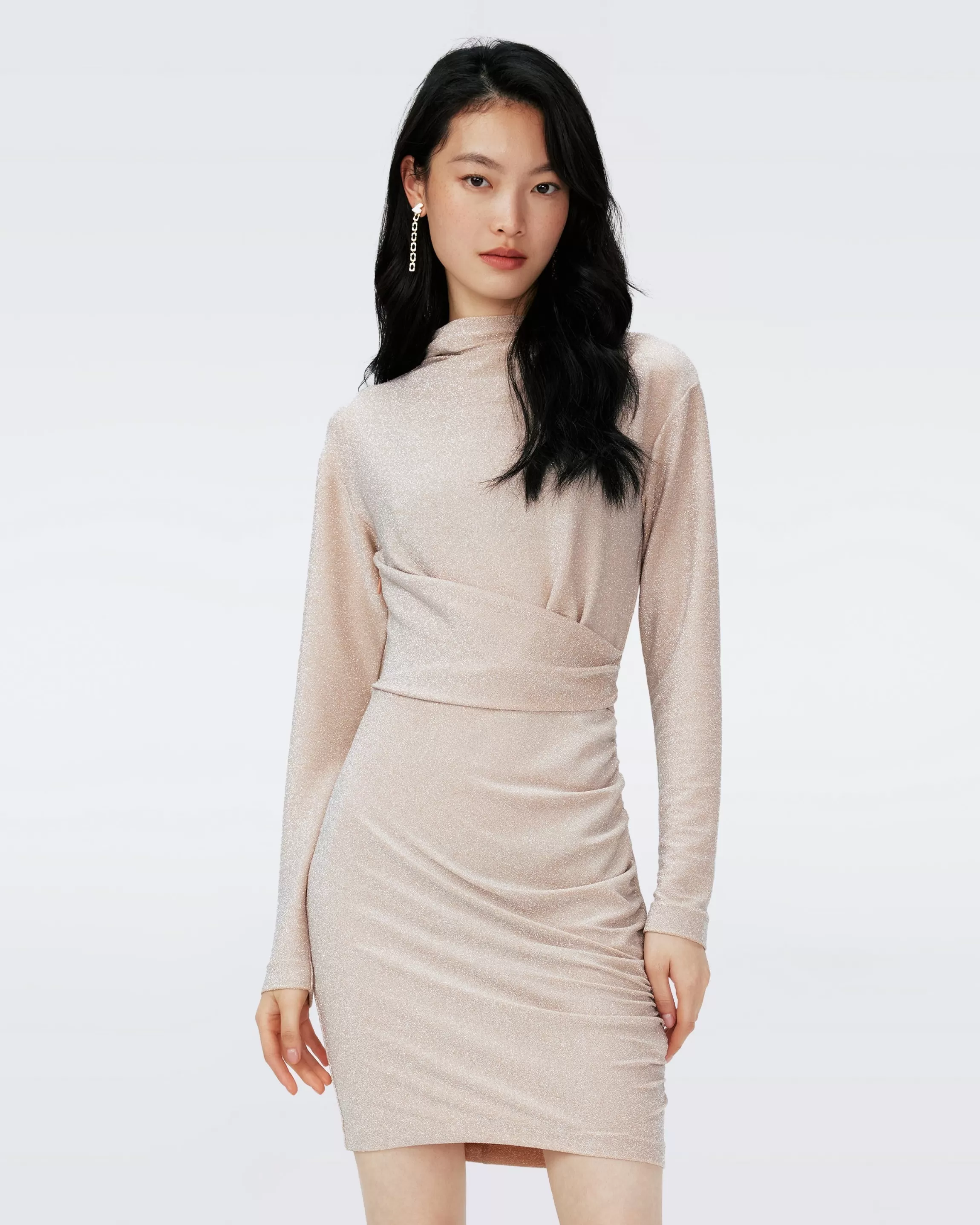 dvf Yuki Dress in Metallic Champagne Discount