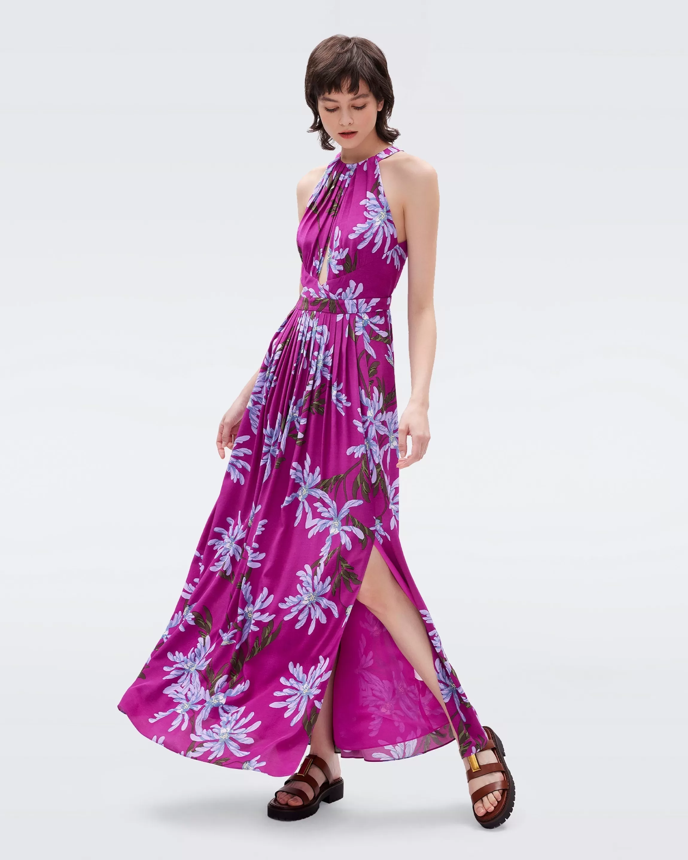 dvf Ziva Dress in Huge Paris Floral Red Purple Hot